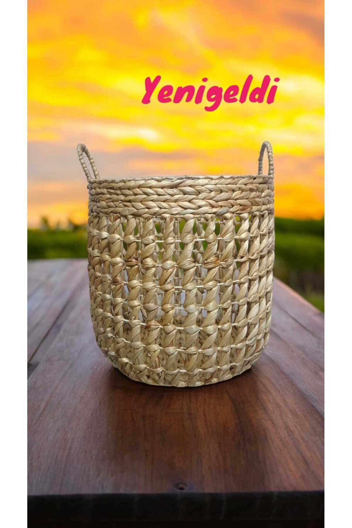 (Y:44*G:45*TG:40 CM) 1 Adet Yuvarlak Dekoratif Hasır Sepet Saklama Amaçlı Yen240007b