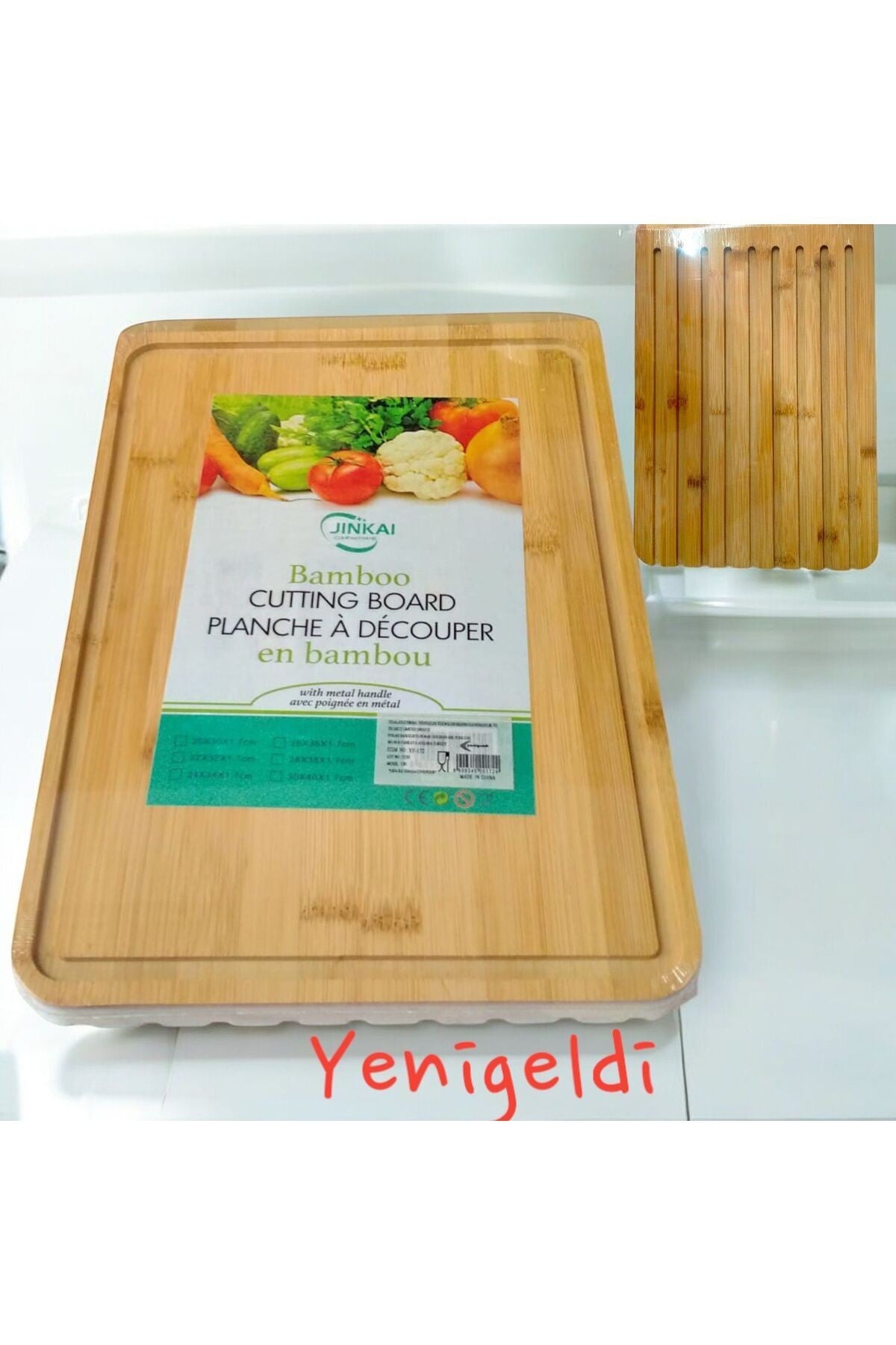 Fin Tasarımı Bambu Oluklu Ekmek Meyve Kesme Tahtası (ÖN YÜZ) Bambu Düz Kesme Tahtası (ARKA YÜZ)