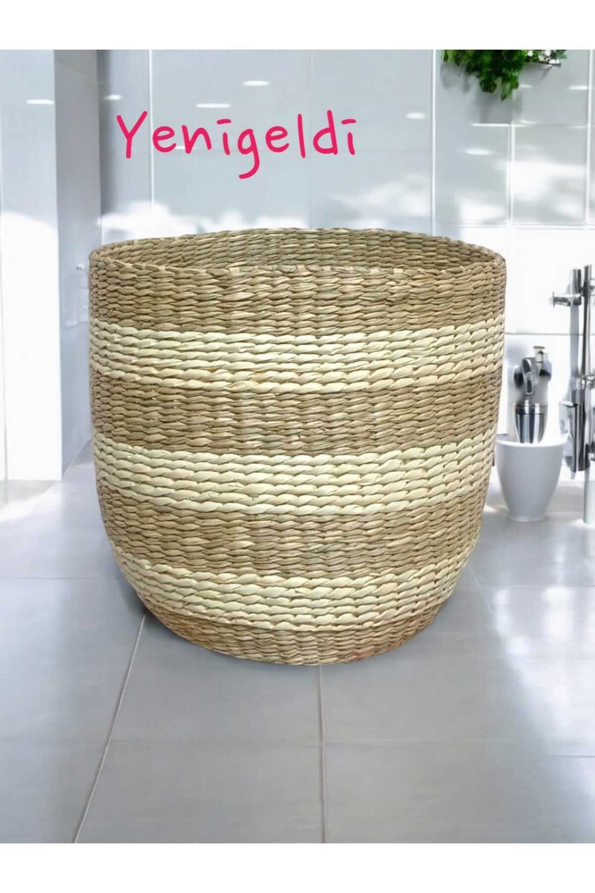 (y:29xg:31xtg:22 Cm ) 1 Adet Hasır Sepet Seti Düzenleyici Organizer Beyaz Çizgili Yen240032k