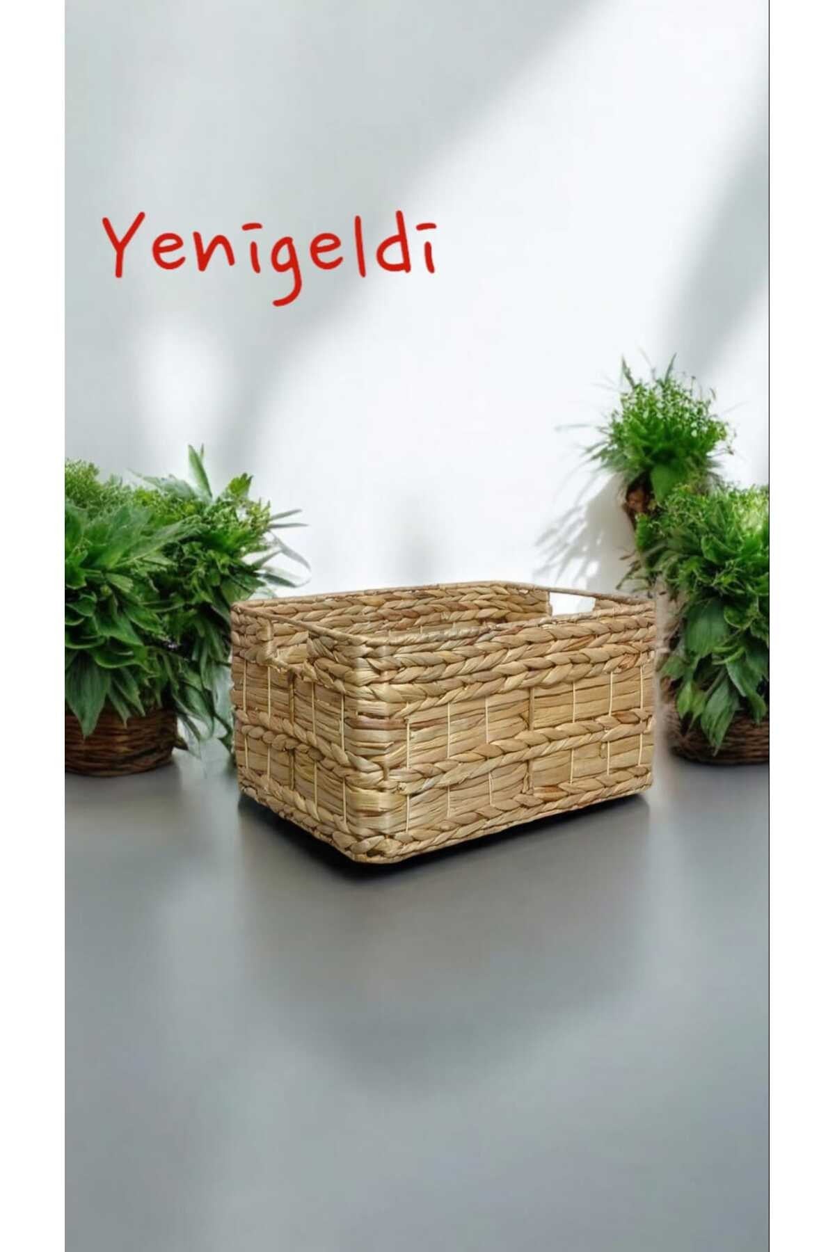 1 Adet Saplı Sepet Seti, Dikdörtgen Doğal Saklama Kutuları yen240017b
