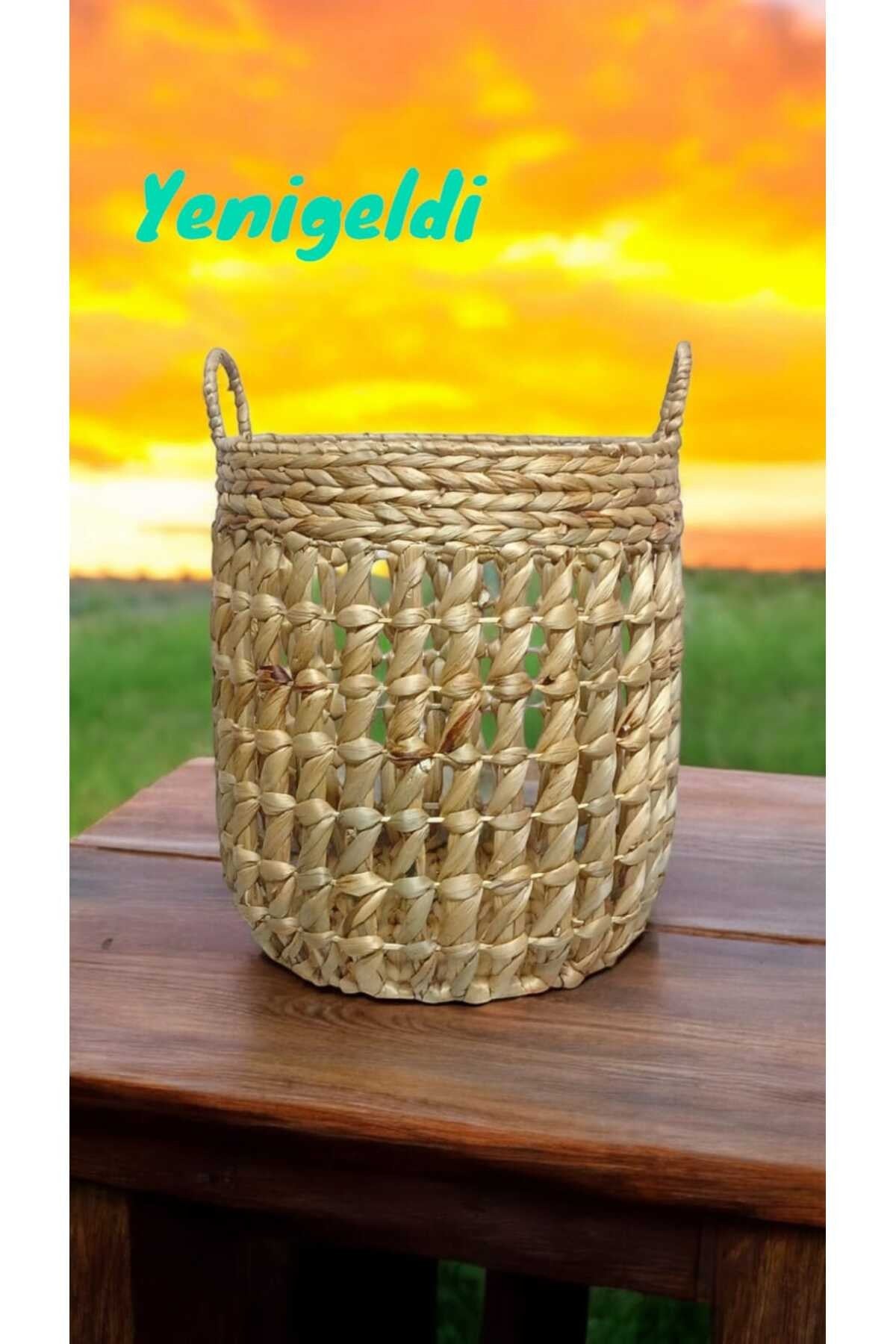 (Y:42*G:39*TG:32 CM) 1 Adet Yuvarlak Dekoratif Hasır Sepet Saklama Amaçlı Yen240007or