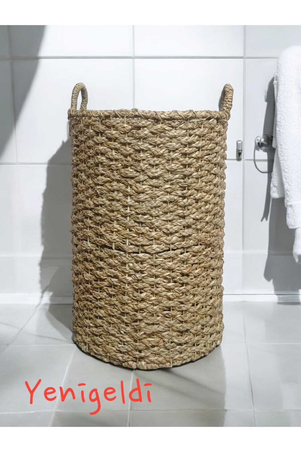 (YÜKSEKLİĞİ:57*GENİŞLİĞİ:39 CM) 1 Adet Uzun Yuvarlak Dekoratif Hasır Sepeti Yen240002b