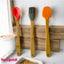 3 Adet 21 cm Pastel Renk Bambu Saplı Mini Silikon Pişirme Seti, ( Kaşık,Fırça,Spatula)