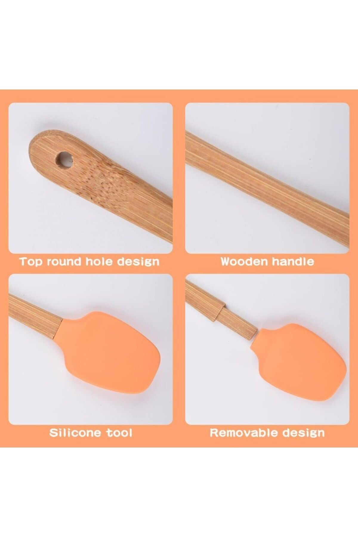 3 Adet 21 cm Pastel Renk Bambu Saplı Mini Silikon Pişirme Seti, ( Kaşık,Fırça,Spatula)