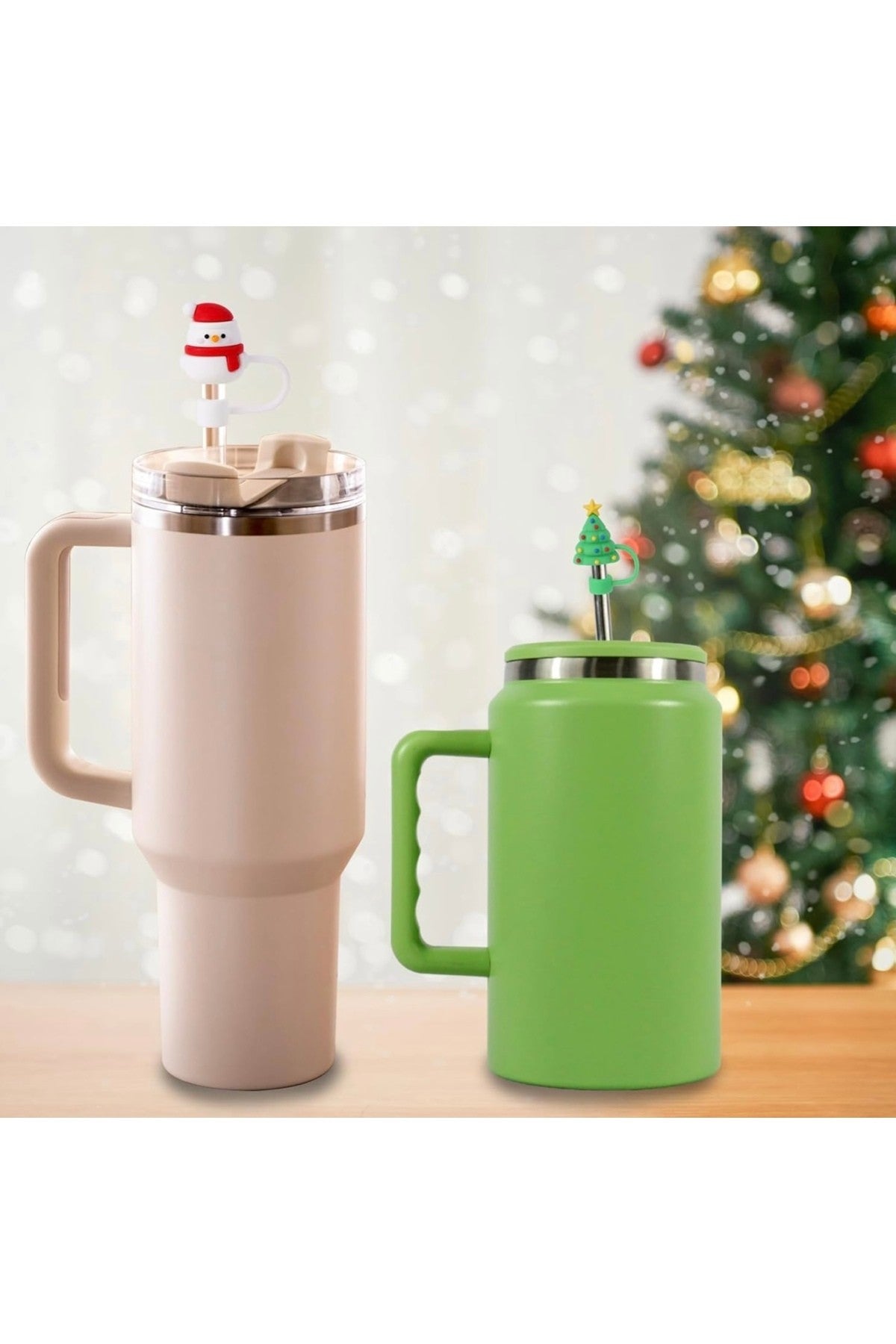 4 Adet Yılbaşı Pipet Kapak Kapağı 10mm Yılbaşı Tumbler Kapak Toz Geçirmez