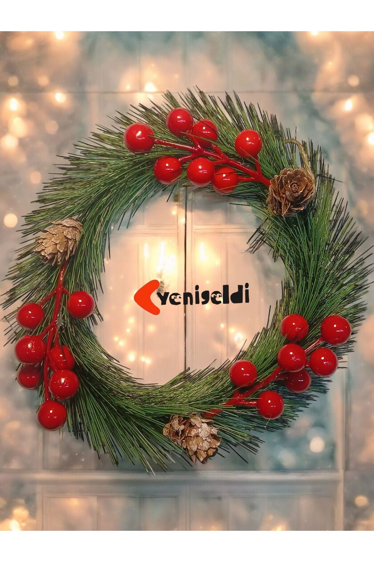 1 Adet 20 Cm Kapı Ve Masa Dekorasyonu Yılbaşı Çelenk, Yılbaşı Dekorasyonu , Noel Kapı Çelengi T-73