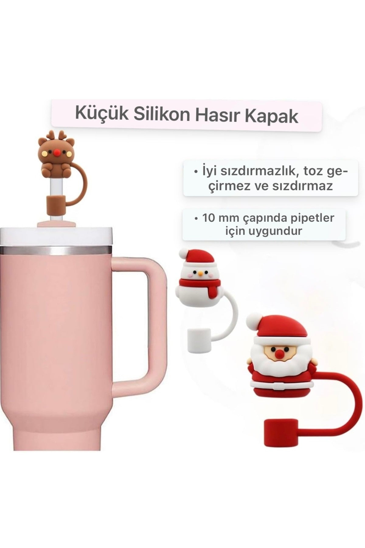 4 Adet Stnly Quencher Yılbaşı Pipet Kapağı Yılbaşı Süsü