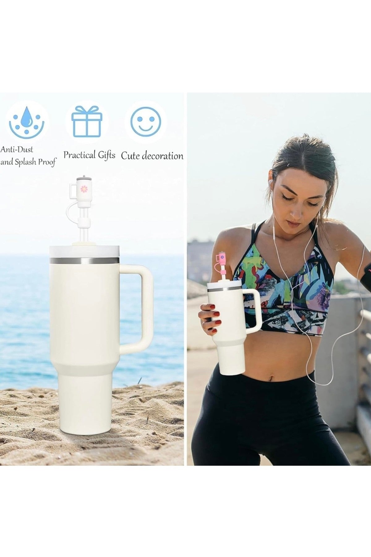 2 Adet 10 Mm Stnly Quencher Için Uyumlu Silikon Pipet Kapağı Toz Geçirmez Kapak( Bulut Çiçek )