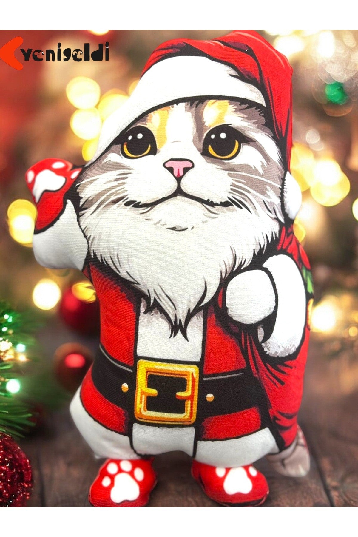 1 Adet 40 cm Noel Baba Kedi Yılbaşı Yastık Yılbaşı Süsü