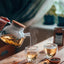 Isıya Dayanıklı Borosilikat Süzgeçli Cam Demlik (1000ML) Vakumlu Bambu Kapak, Demlik