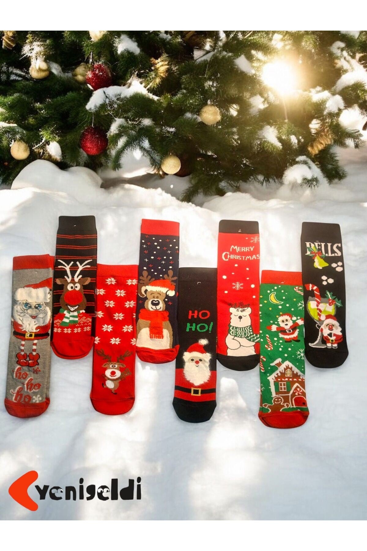 1 Adet Yılbaşı Çorabı Yıkanmış Renkli Desenli Noel Baba Ve Kış Temalı Çorap