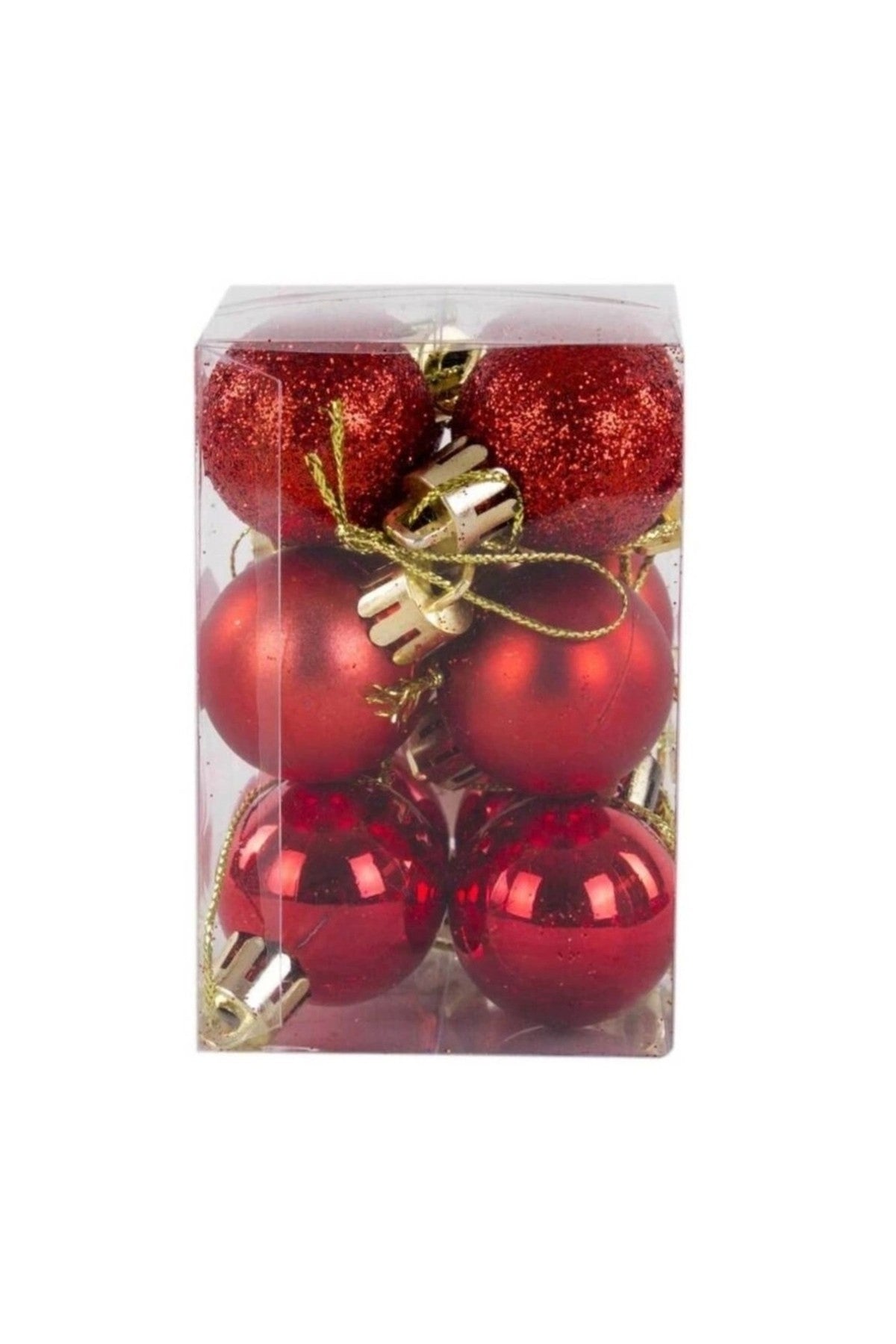 12'li Kırmızı Noel Topu, 3 Cm Çam Ağacı Süsü ve 15 cm Tepe Yıldızı