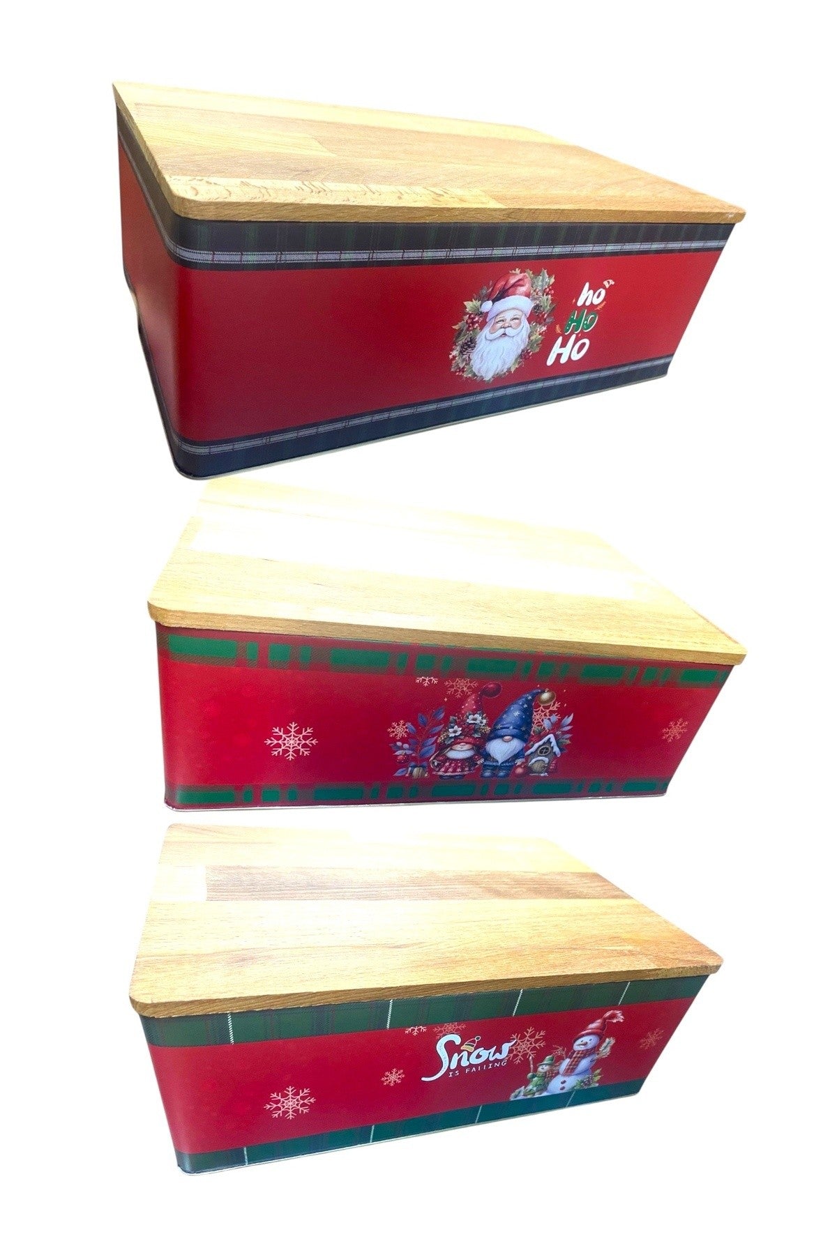 1 Adet Metal Yılbaşı Süsü Ahşap Kesme Tahtalı Ekmek Kutusu , Ölçüleri 30*20*11 Cm Çok Amaçlı Kutu
