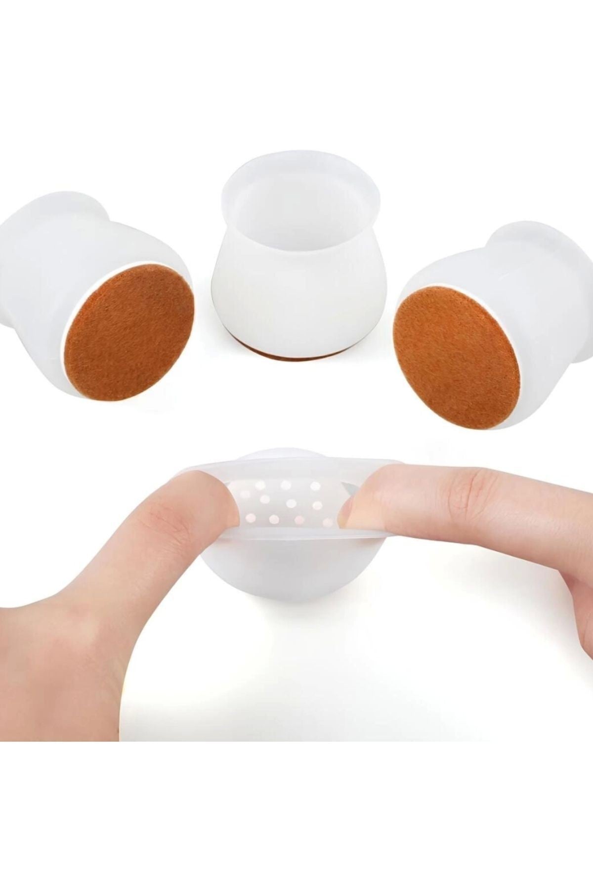 4 Adet ( 3cm-3,5cm ) Yarı Saydam Silikon Keçeli Sandalye Susturucu Sandalye Pabucu