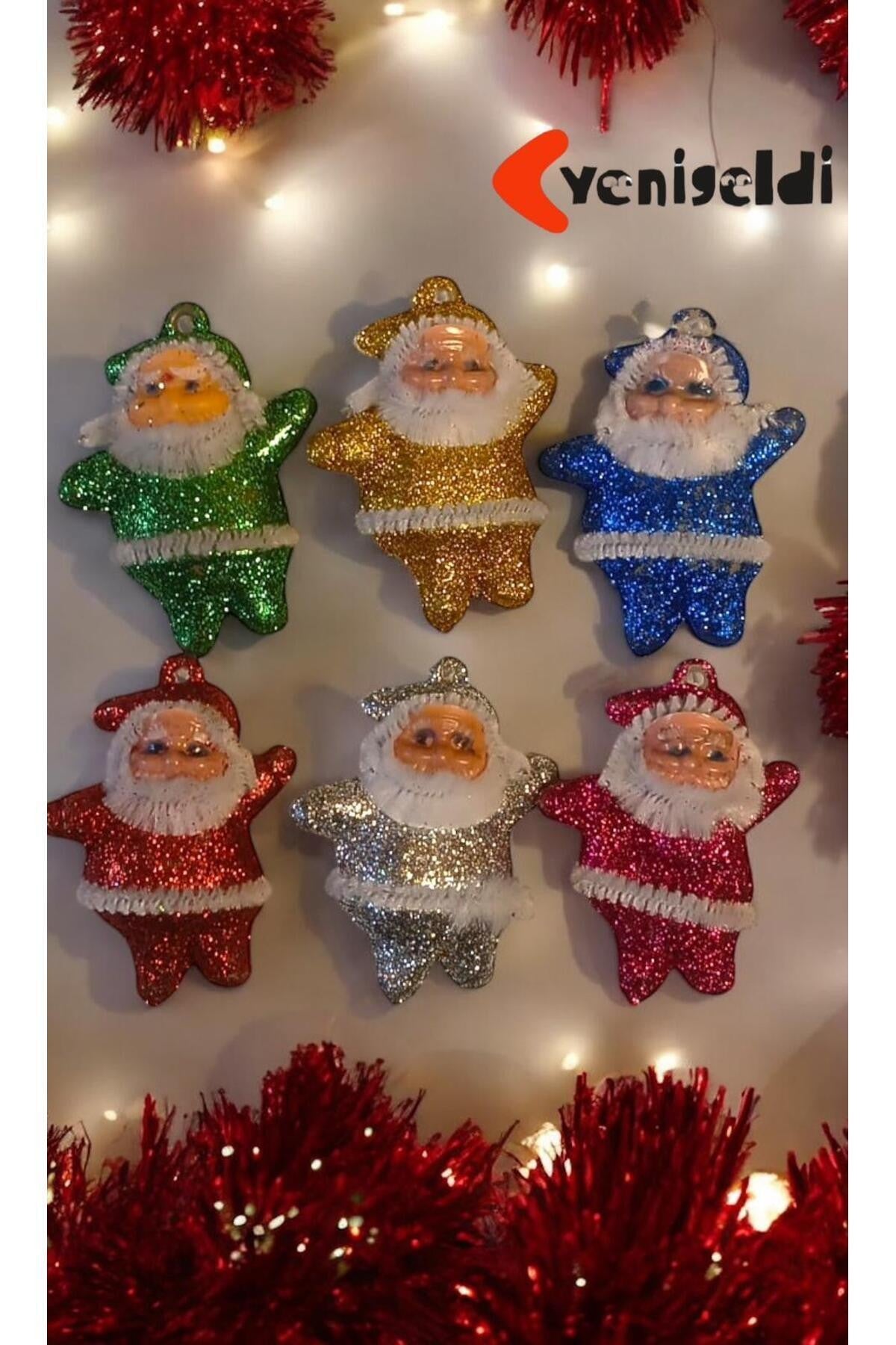 6’lı Yılbaşı Noel Baba Asma Süs – Parlak Simli Renkli Christmas Tree Ornament