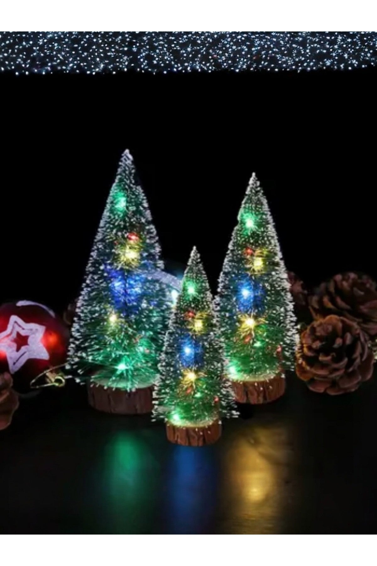 1 Adet 15-18 Cm Kendinden Işıklı Işıklı Masaüstü Yılbaşı Ağacı Çok Renkli Led Işıklar Ahşap Tabanlı