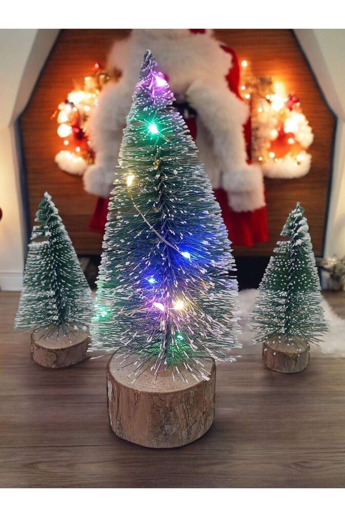 3'lü ( 1 Kendinden Üç Kademeli Gün Işığı 15 Cm ,2 Adet Işıksız 10 Cm )mini Çam, Yılbaşı Ağacı