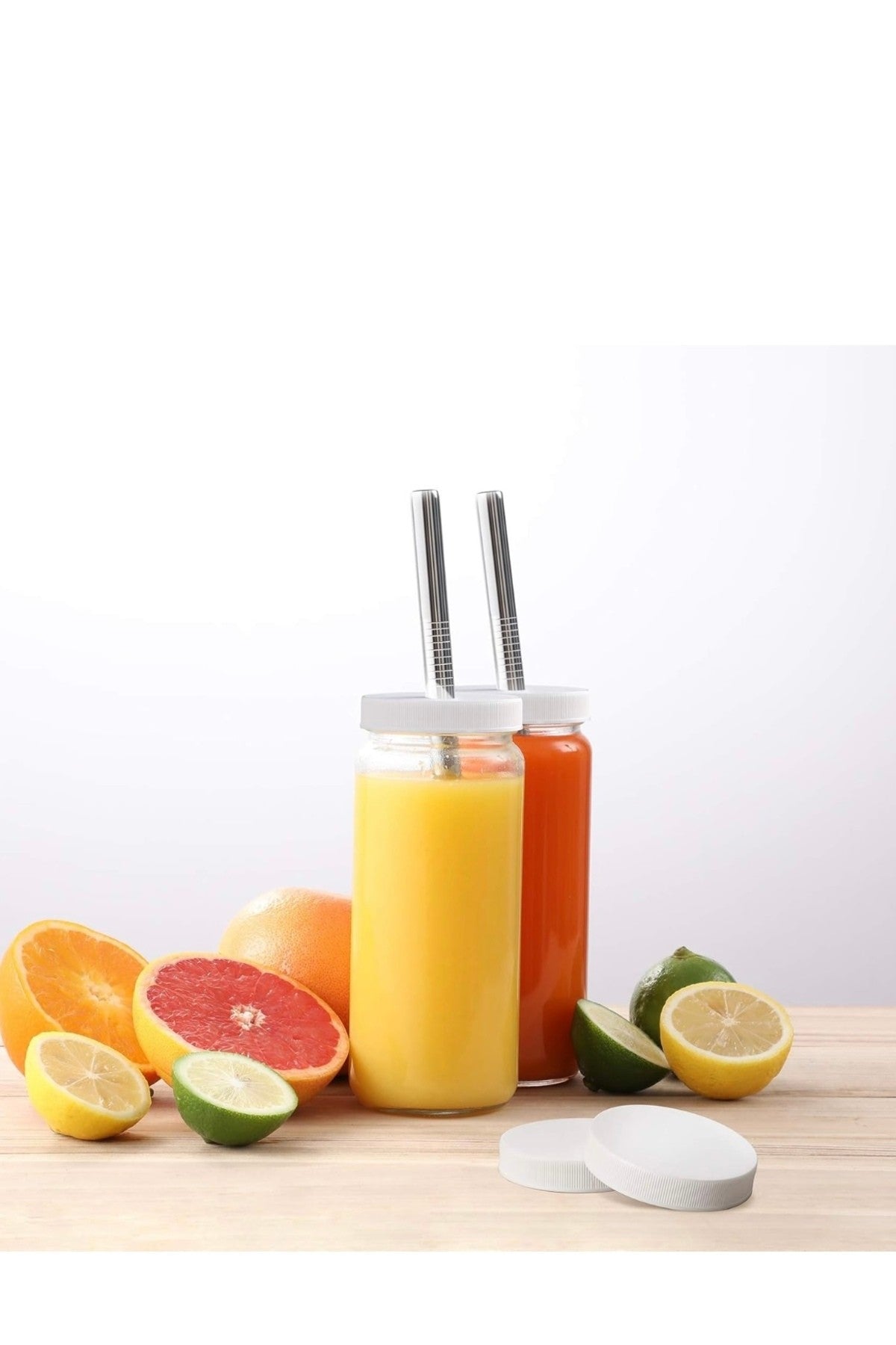 1 Adet (Pipet ve 2 Kapaklı) Cam Bardak , Hava Geçirmez Kapak, Meyve Suyu, Boba, Smoothie,