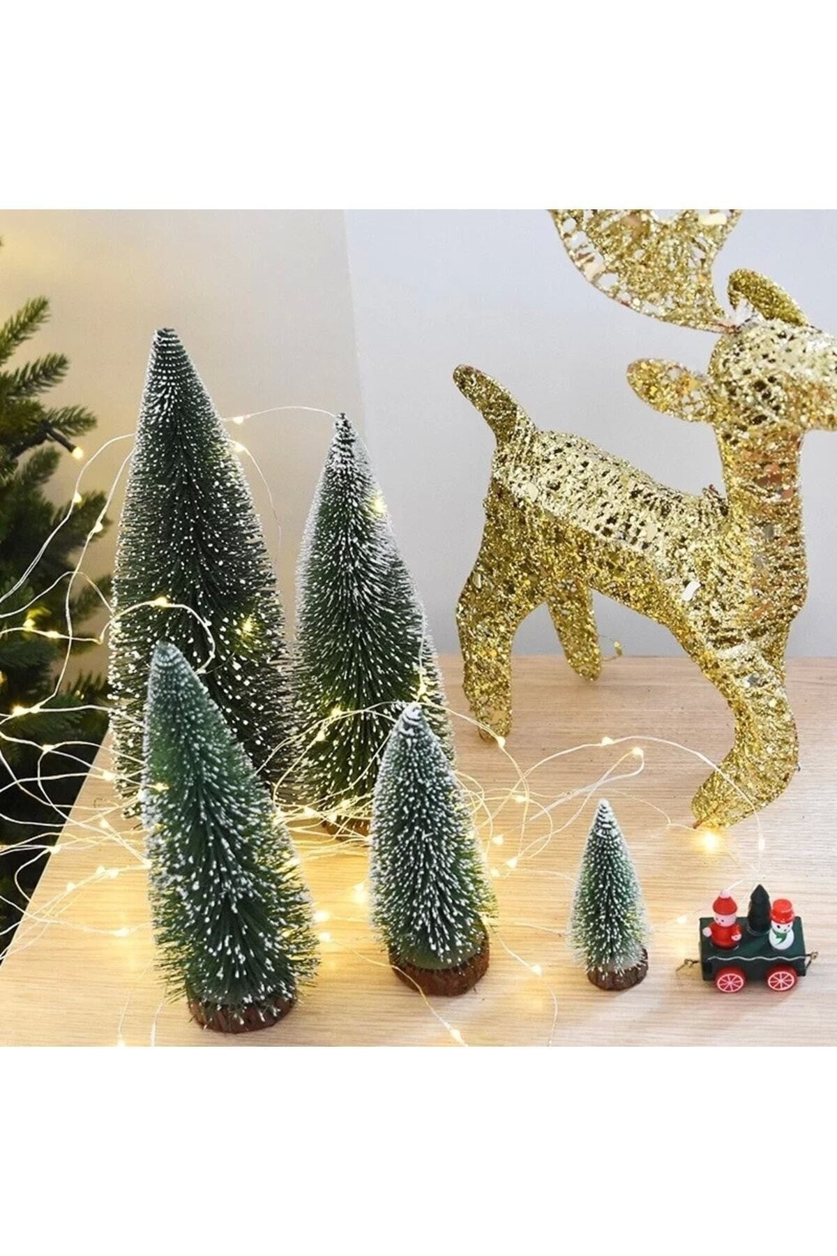 (1 ADET 20 CM Simli Üç Kademeli Gün Işıklı , 2 ADET KENDİNDEN IŞIKLI 15 CM) 3'lü Yılbaşı Ağacı ,