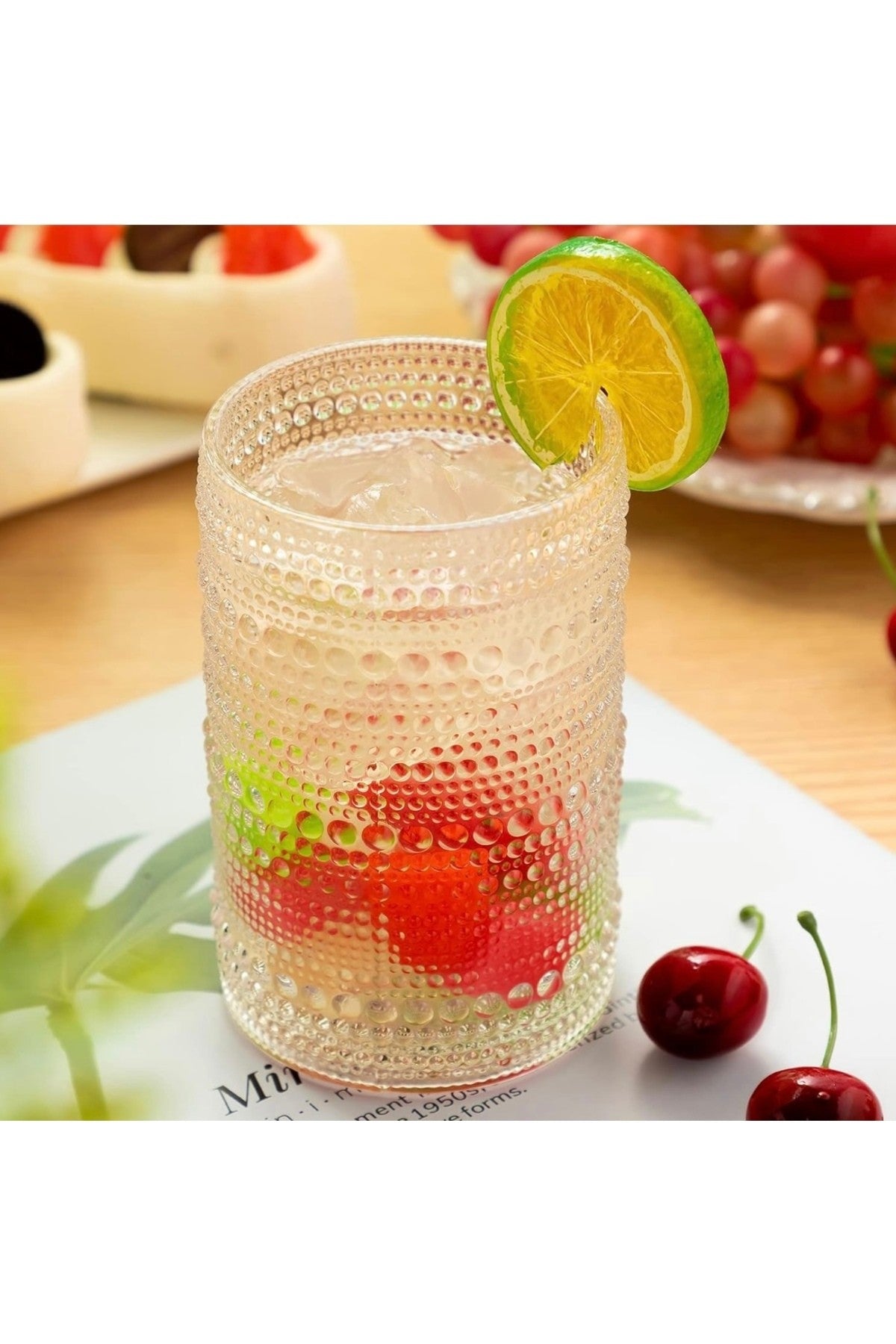 2 Adet Y38 420 ml Vintage Hobnail Bardak Antika Boncuk Kabartmalı Kahveviski