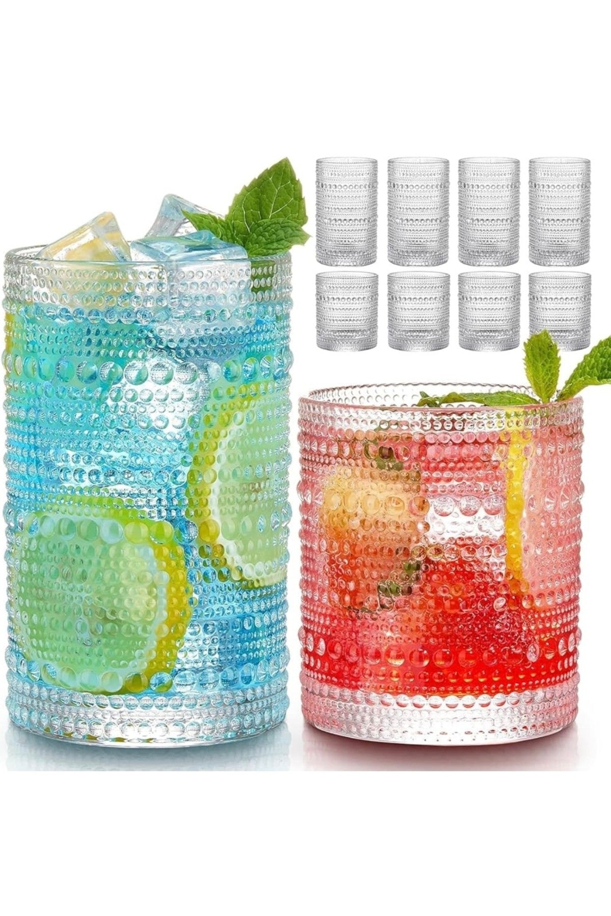 4 Adet y37 420 ml Vintage Hobnail Bardak Antika Boncuk Kabartmalı KahveViski