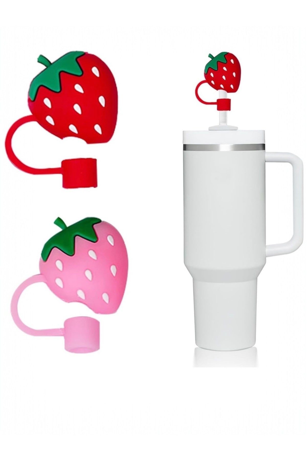2 Adet (1 ADET KIRMIZI, 1 ADET PEMBE) Çilek Pipet Tıpası Pipet Kapak Quencher Tapa