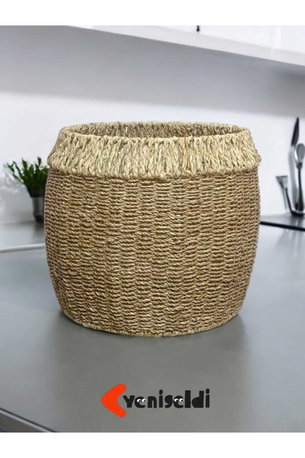 1 Adet Yuvarlak Hasır Sepeti (YÜKSEKLİĞİ 39 CM GENİŞLİĞİ 41 CM TABAN 40 CM) Üstü Beyaz Yen240031b