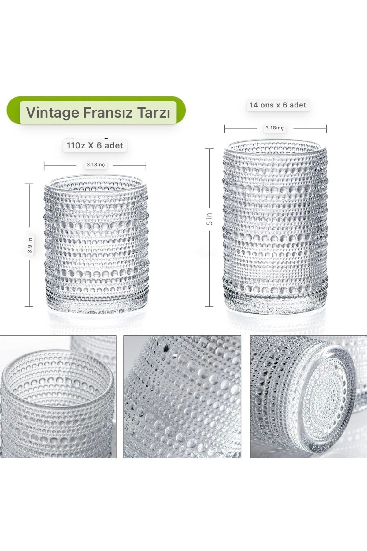 4 Adet y37 420 ml Vintage Hobnail Bardak Antika Boncuk Kabartmalı KahveViski