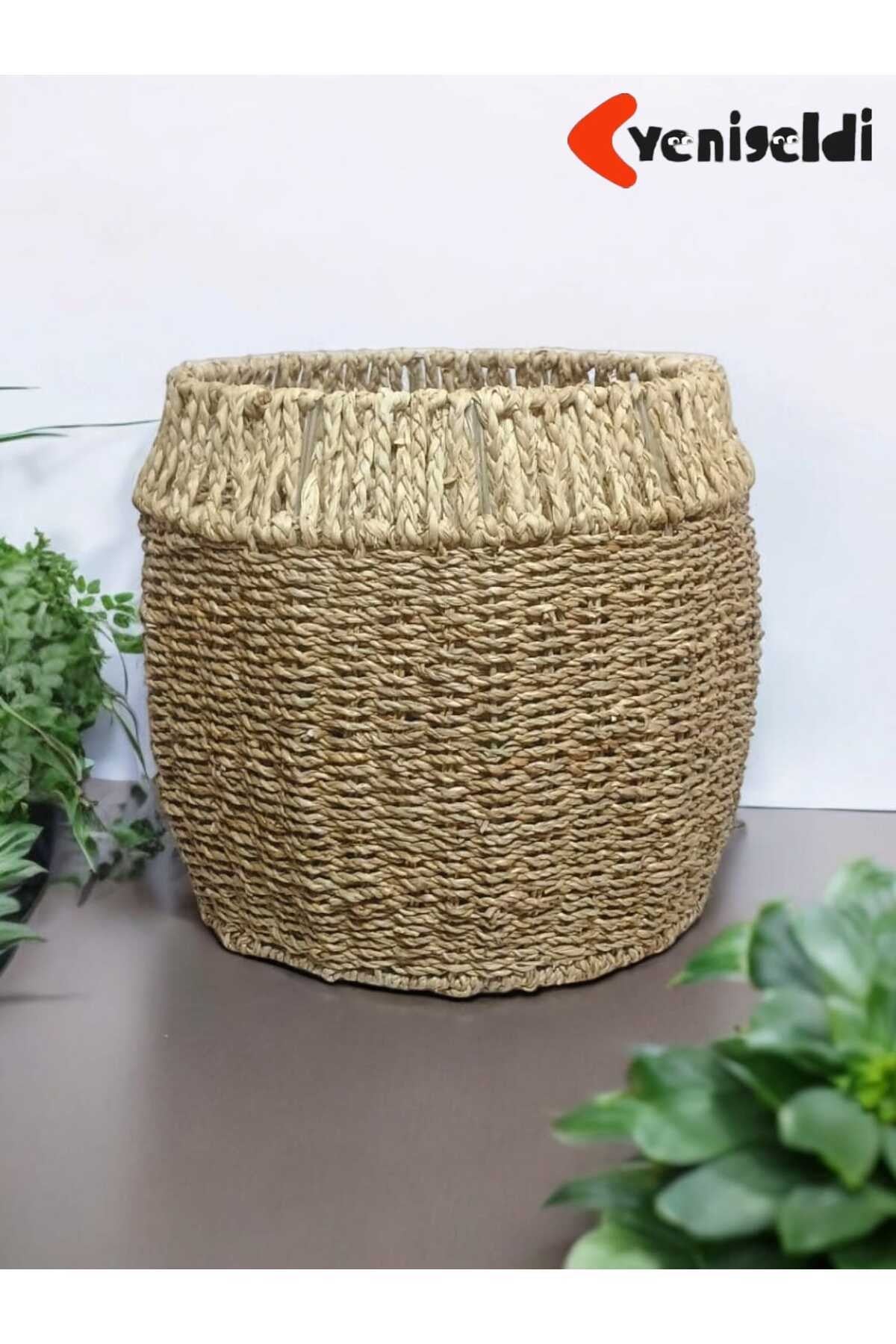 1 Adet Yuvarlak Hasır Sepeti ( Yüksekliği 31 Cm Genişliği 33 Cm Taban 30 Cm ) Üstü Beyaz Yen240031or