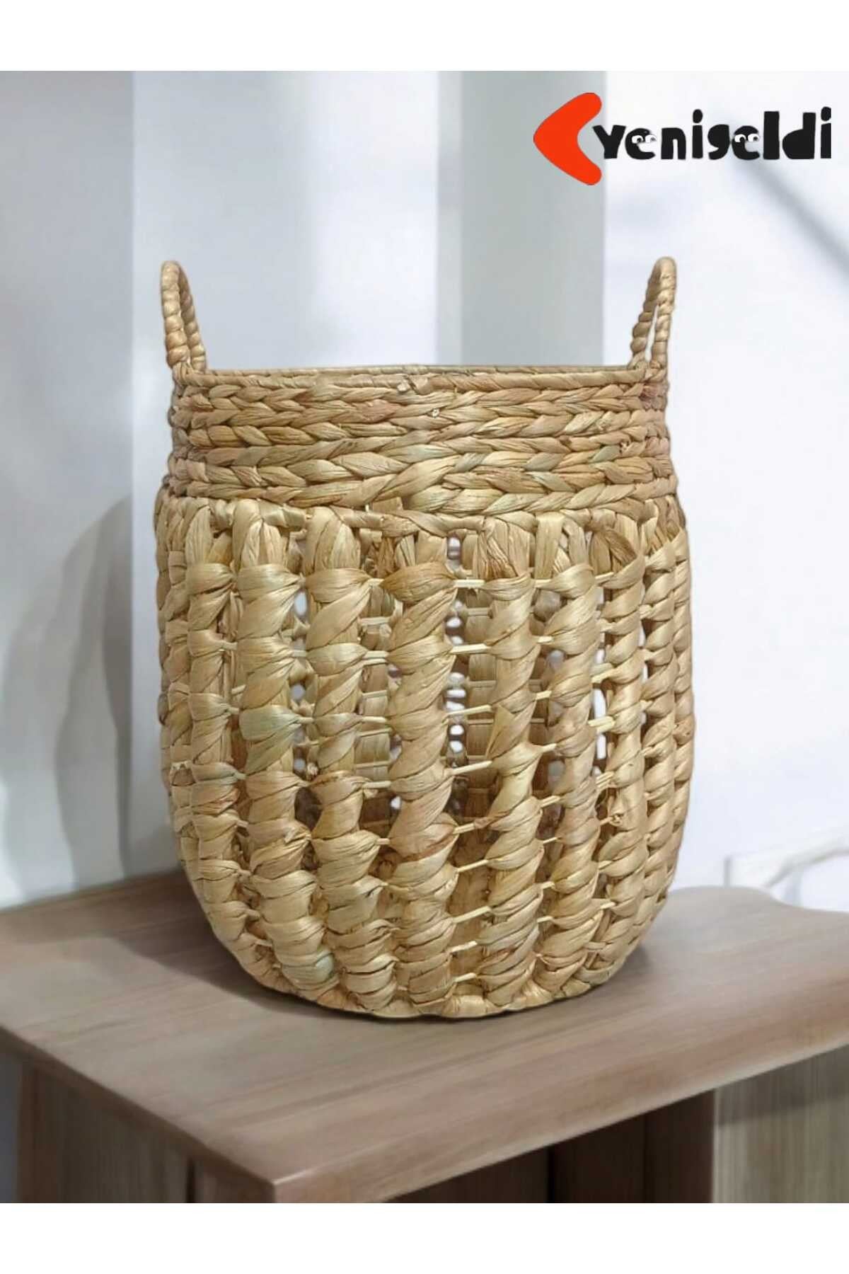 (Y:37*G:30*TG:25 CM) 1 Adet Yuvarlak Dekoratif Hasır Sepet Saklama Amaçlı Yen240007k