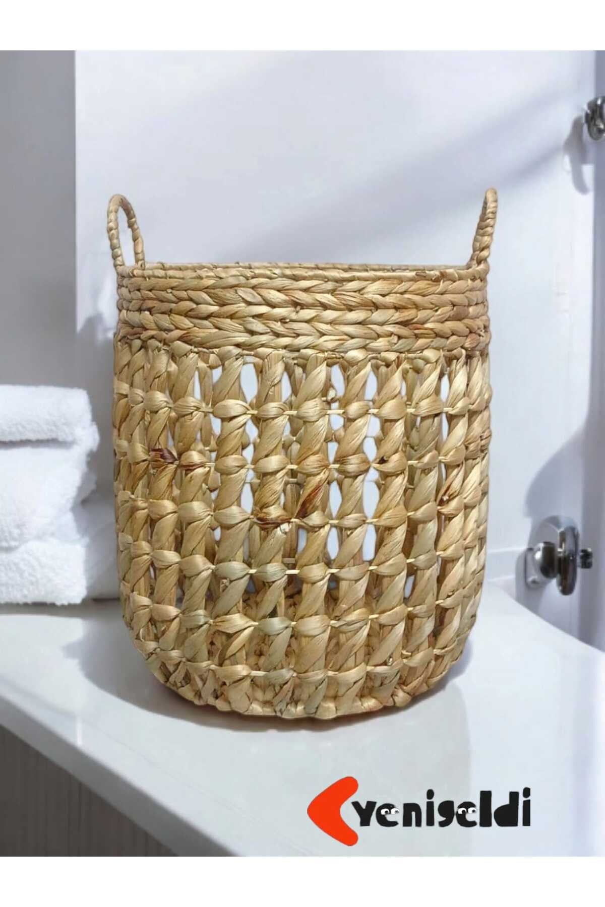 (Y:42*G:39*TG:32 CM) 1 Adet Yuvarlak Dekoratif Hasır Sepet Saklama Amaçlı Yen240007or