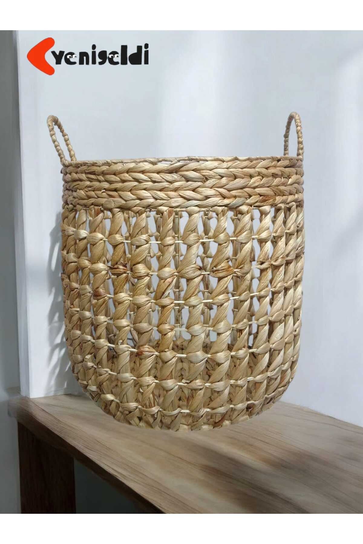 (Y:44*G:45*TG:40 CM) 1 Adet Yuvarlak Dekoratif Hasır Sepet Saklama Amaçlı Yen240007b