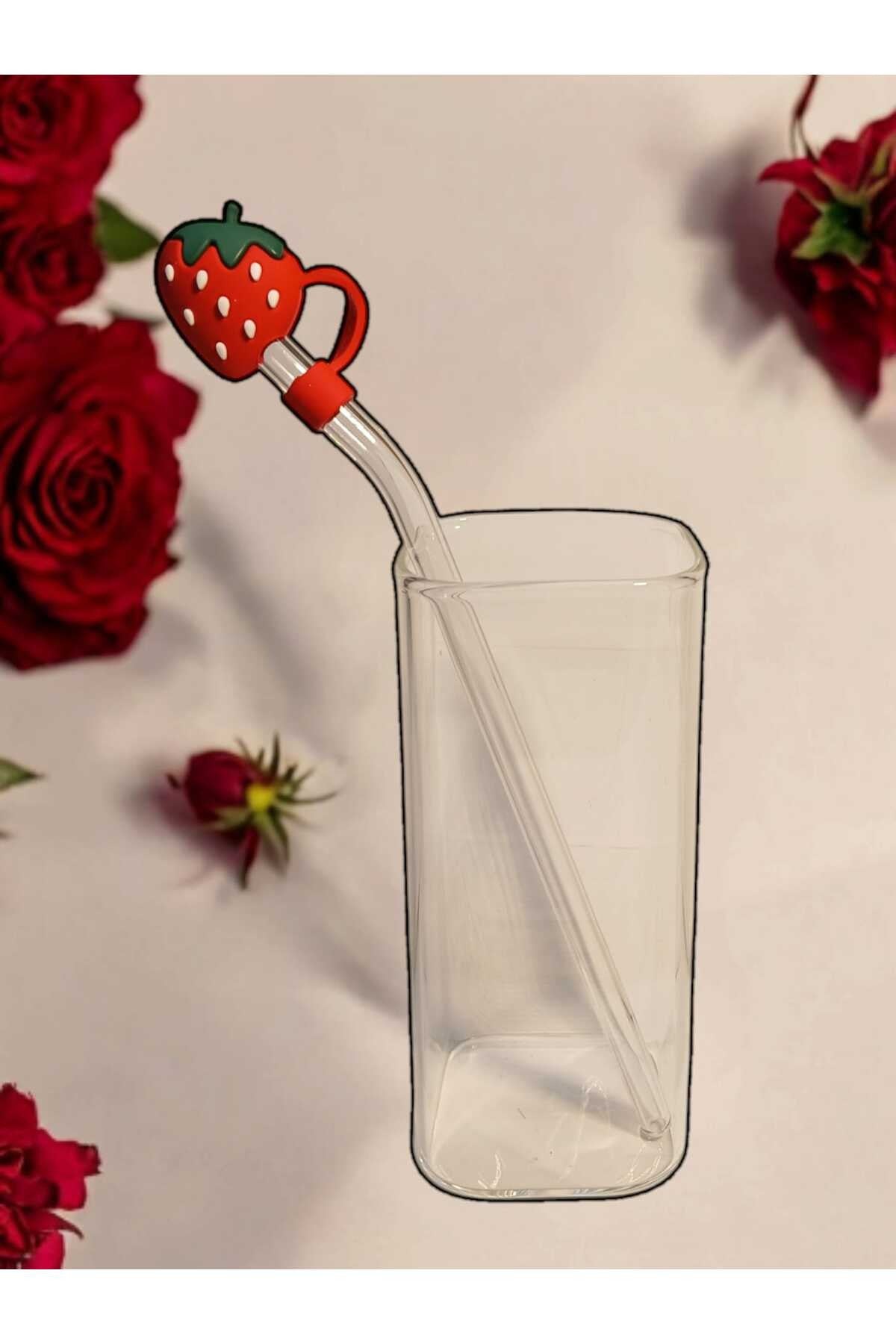 (6MM) Silikon Pipet Başlıklı Pipet Ve Kare Uzun Kokteyl Kahve Bardağı