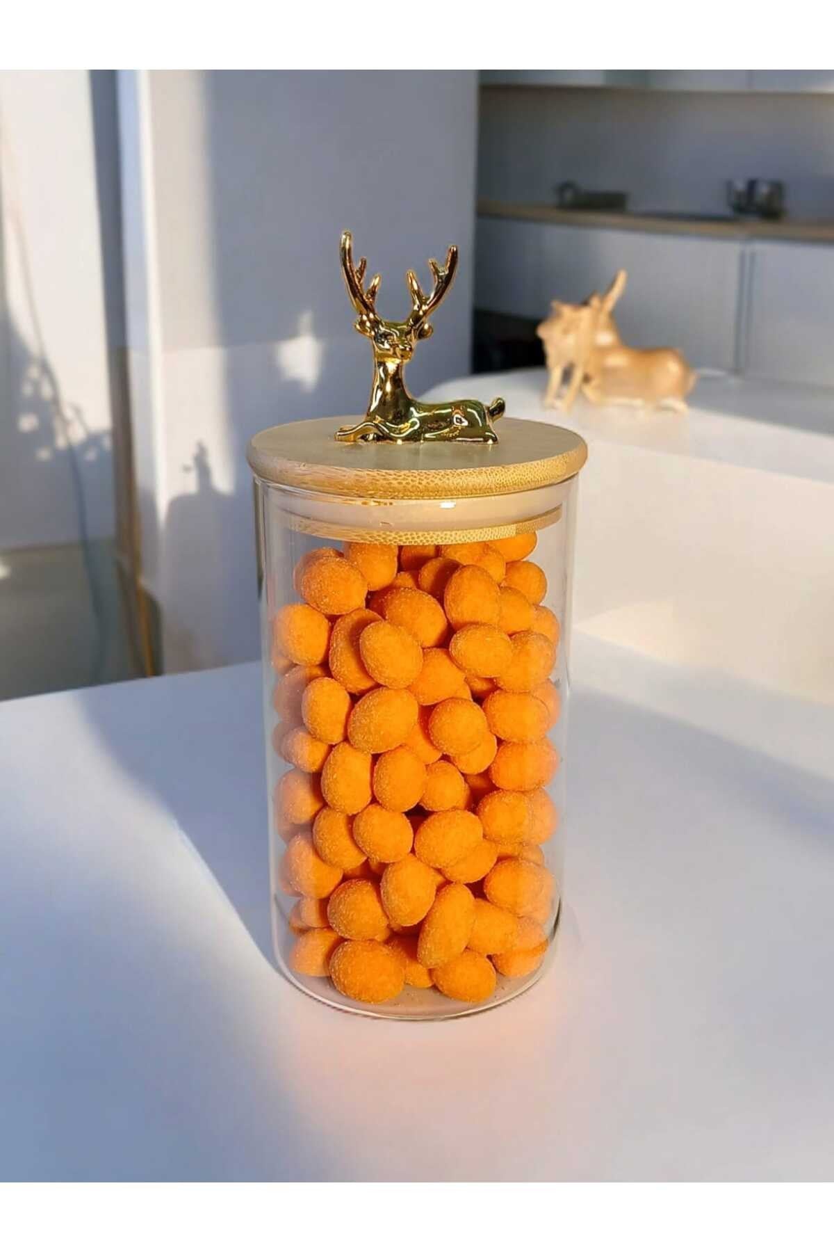 (9x15 CM) 2 Adet 750 ml Parlak Şeffaf Renk Geyikli Cam Saklama Kabı Geyik Başlı Y-522