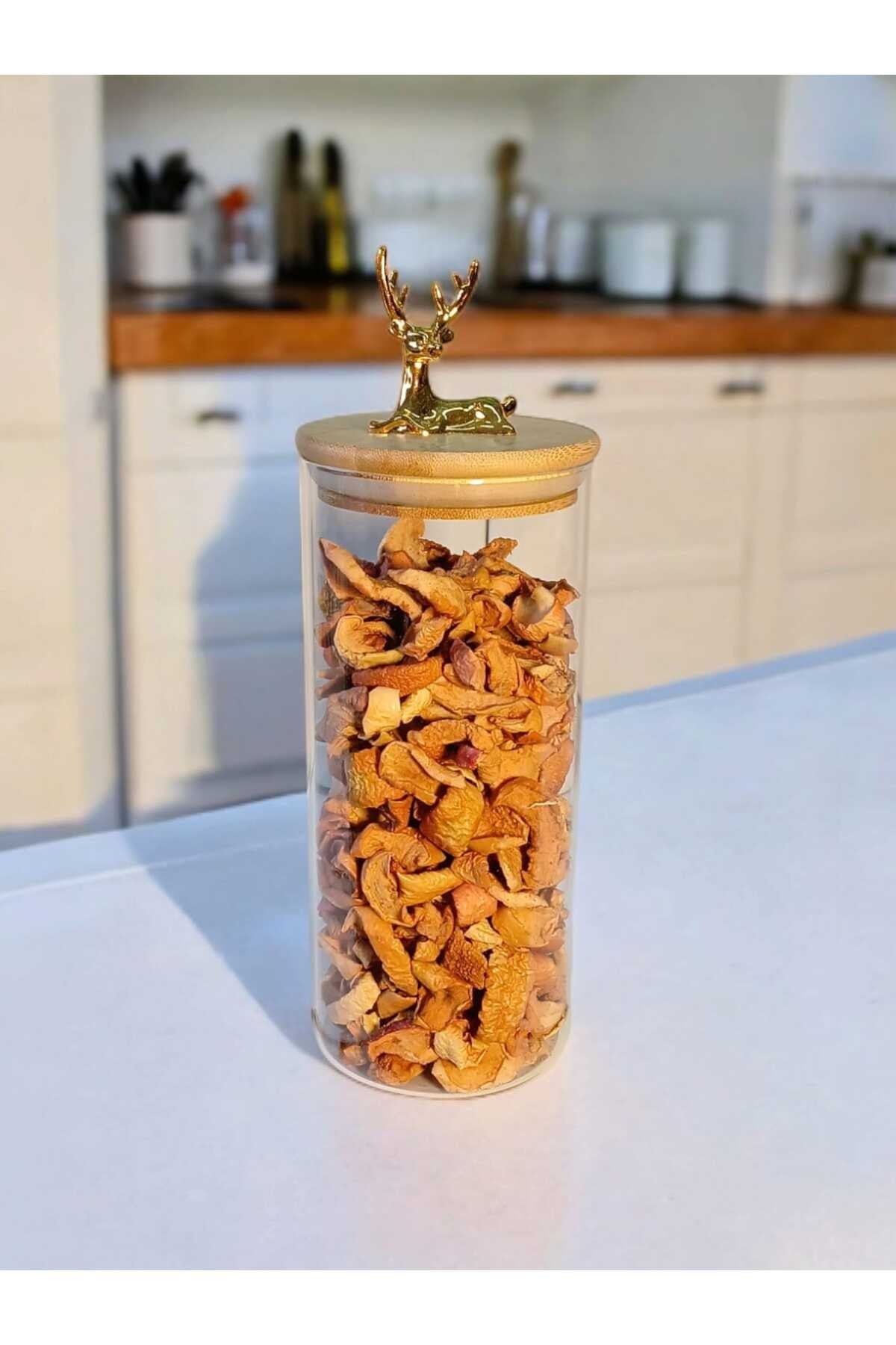 (9x20 CM) 1 Adet 1000 ml Parlak Şeffaf Renk Geyikli Cam Saklama Kabı Geyik Başlı Y-531