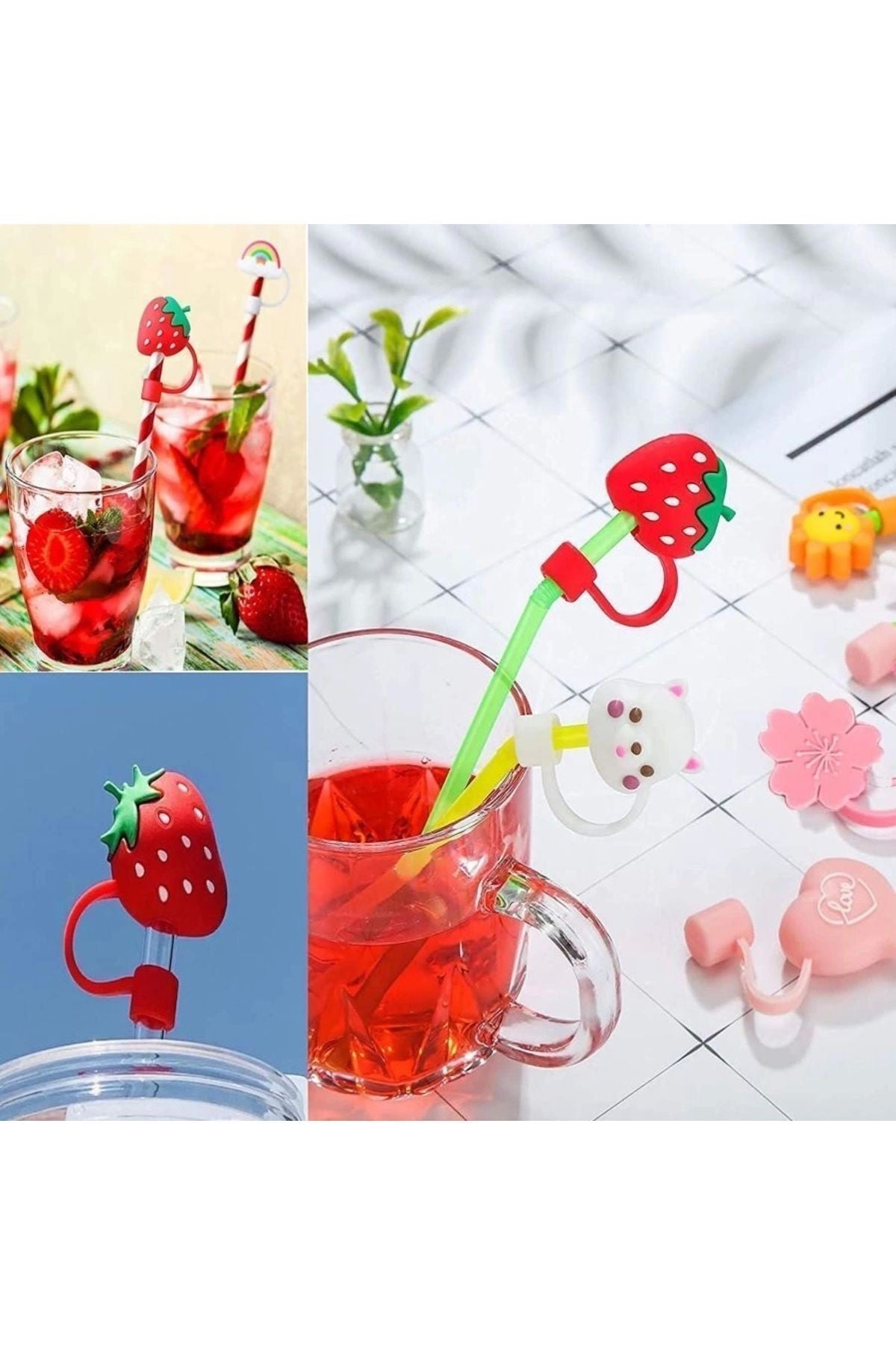 Stnly Ile Uyumlu Değildir 4 Adet Toz Geçirmez Silikon Pipet Kapak Sevimli Yeniden Kullanılabilir .