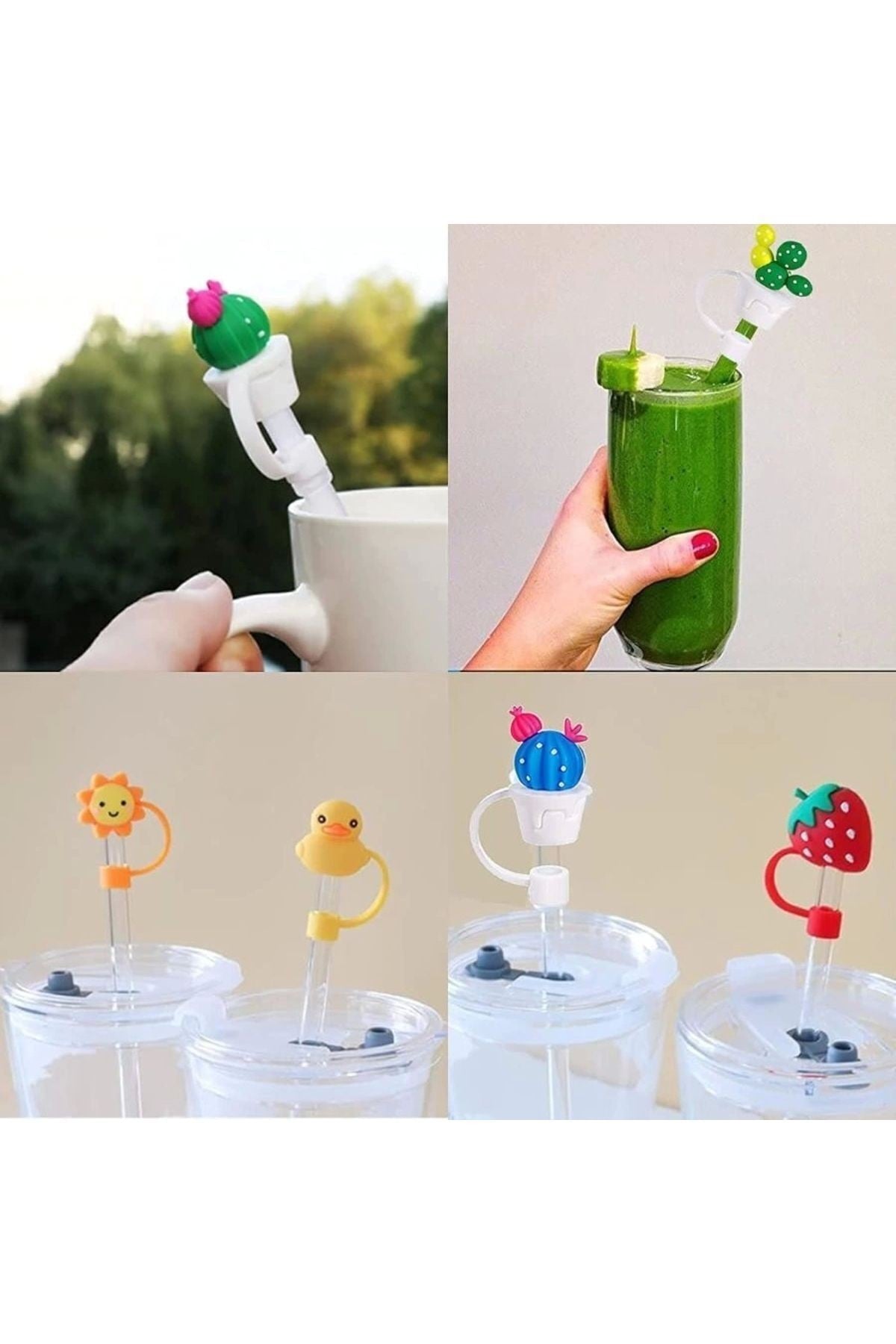 Stnly Ile Uyumlu Değildir 4 Adet Toz Geçirmez Silikon Pipet Kapak Sevimli Yeniden Kullanılabilir .