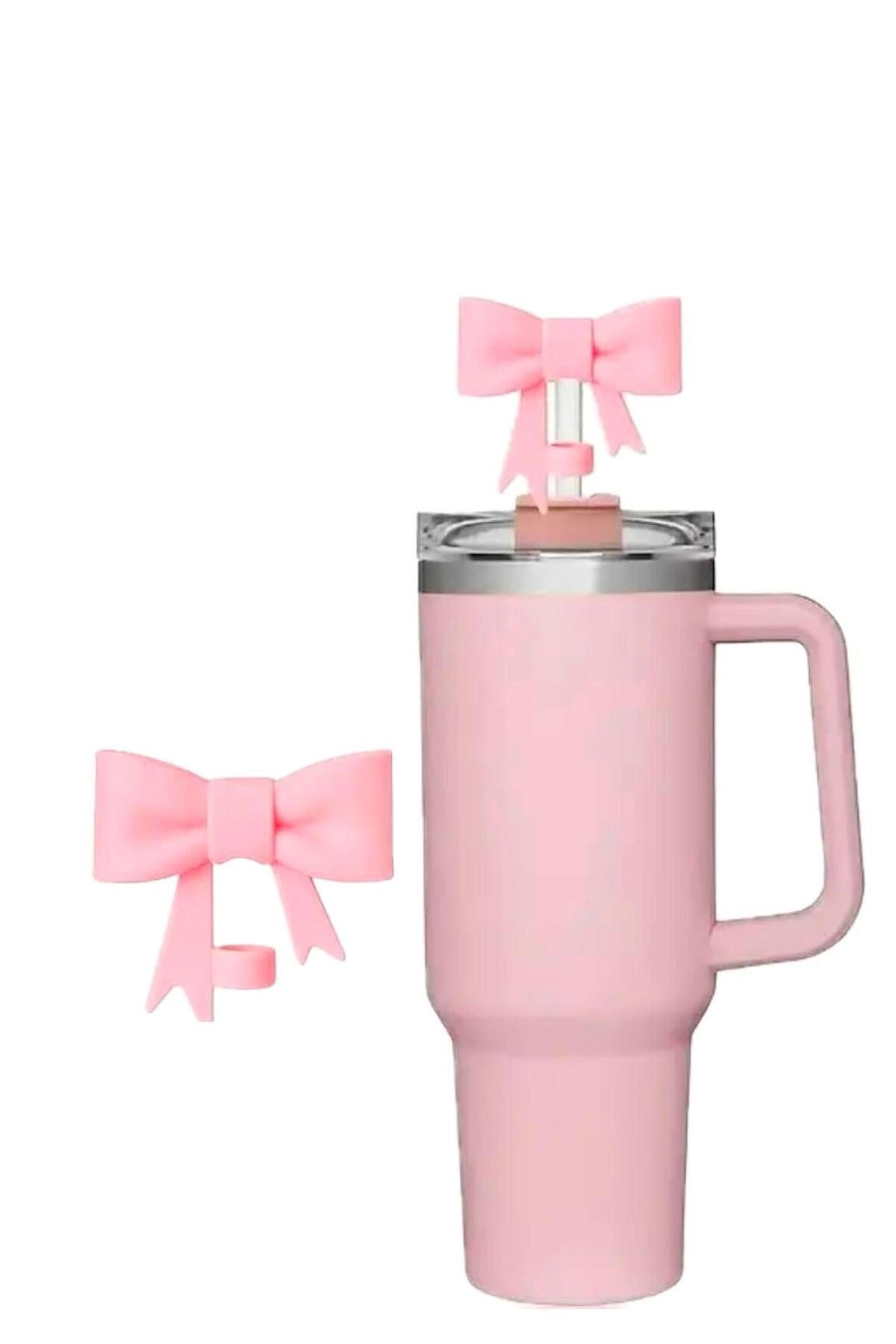Pembe Fiyonk Kurdele Modeli Pipet Kapağı Stanley Termos Uyumlu