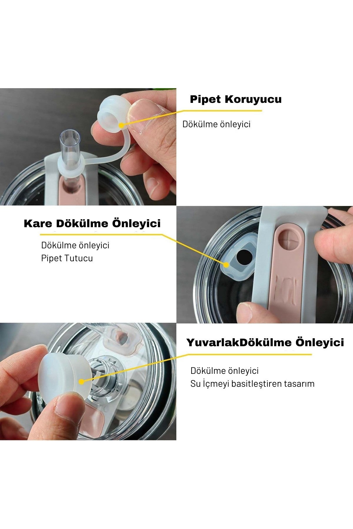Quencher Uyumlu 3 lü Silikon Set Sızdırmaz Tıpa, Pipet Koruyucu ve Taban Kılıfı