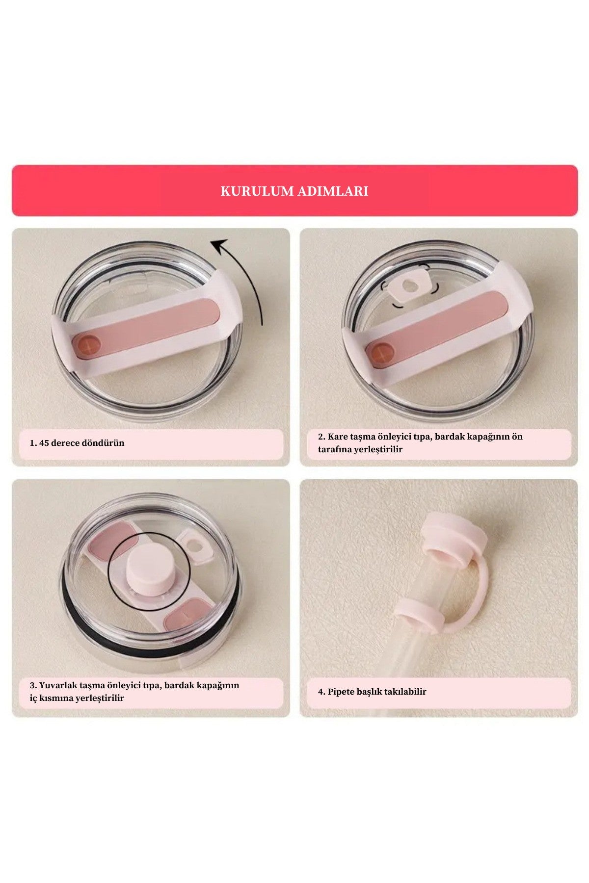 Quencher Uyumlu 3 lü Silikon Set Sızdırmaz Tıpa, Pipet Koruyucu ve Taban Kılıfı