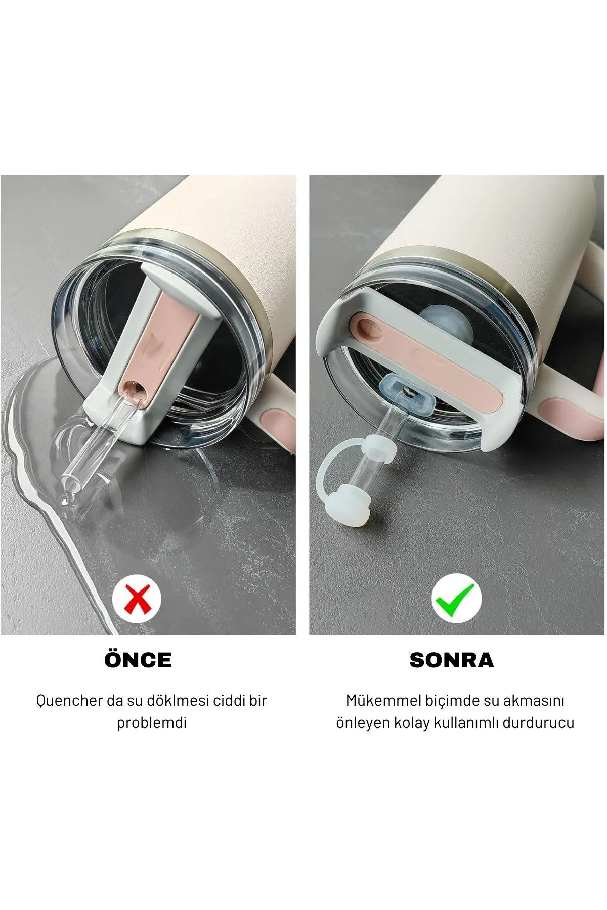 Quencher Uyumlu 3 lü Silikon Set Sızdırmaz Tıpa, Pipet Koruyucu ve Taban Kılıfı