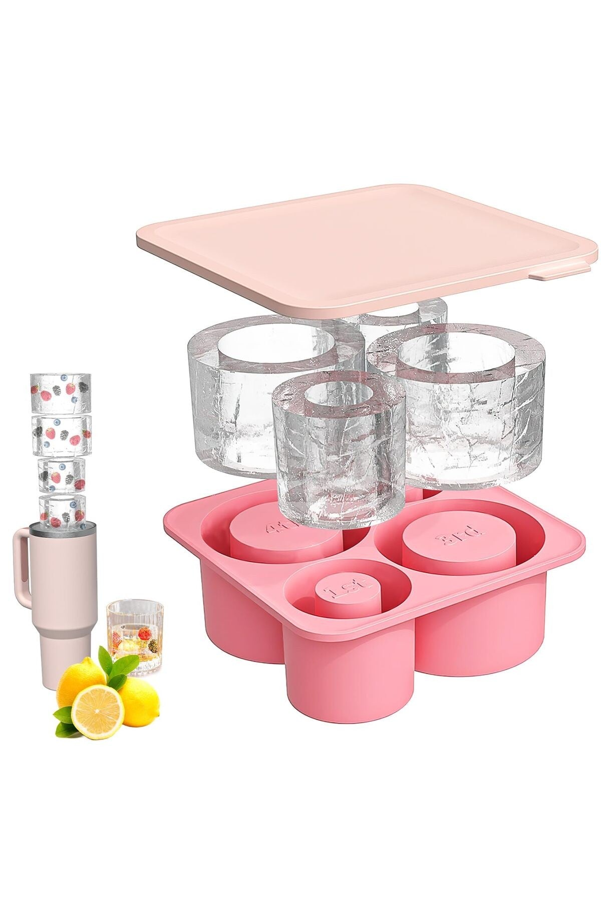 Quencher Uyumlu 20-30-40 Oz Aksesuar 4 Bölmeli Kapaklı Silikon Buz Kalıbı