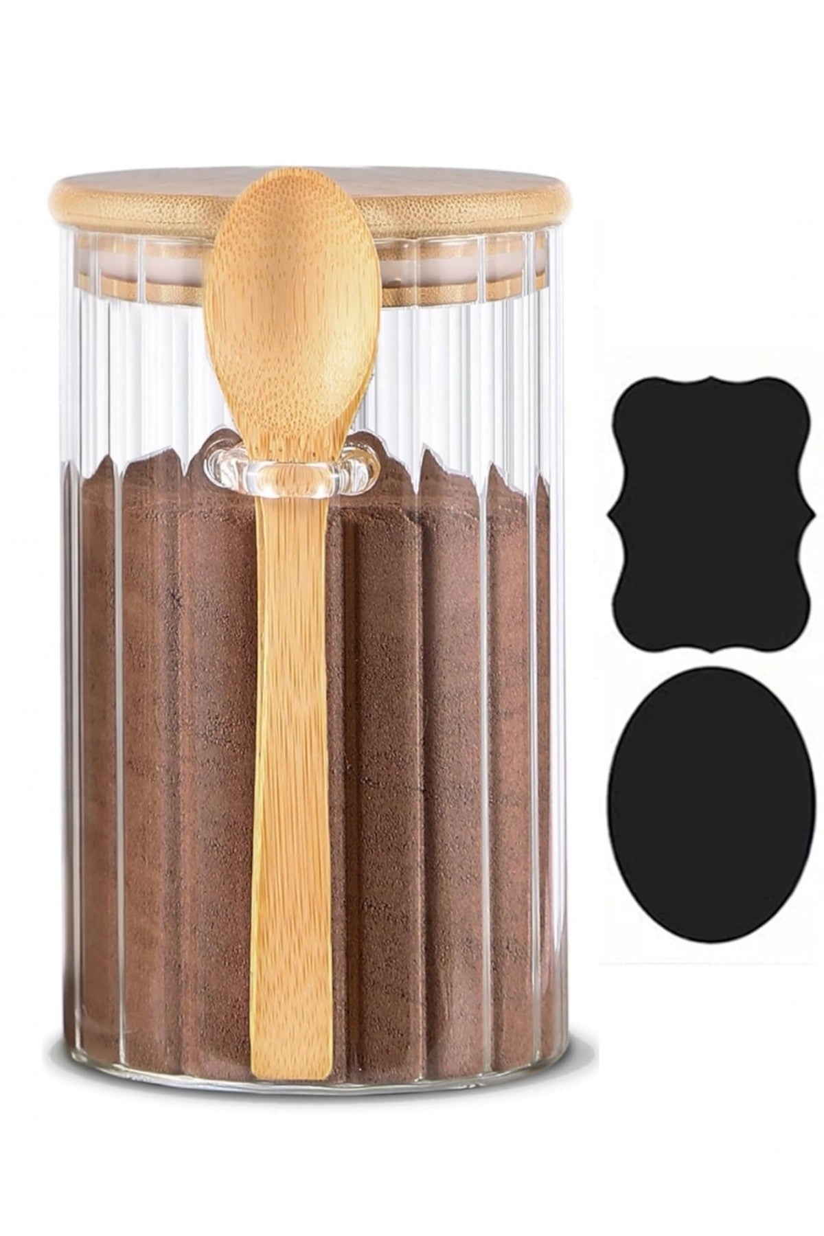 Bambu 1 Adet 750 ml Kaşık Kapaklı Büyük Hava Geçirmez Cam Kavanoz