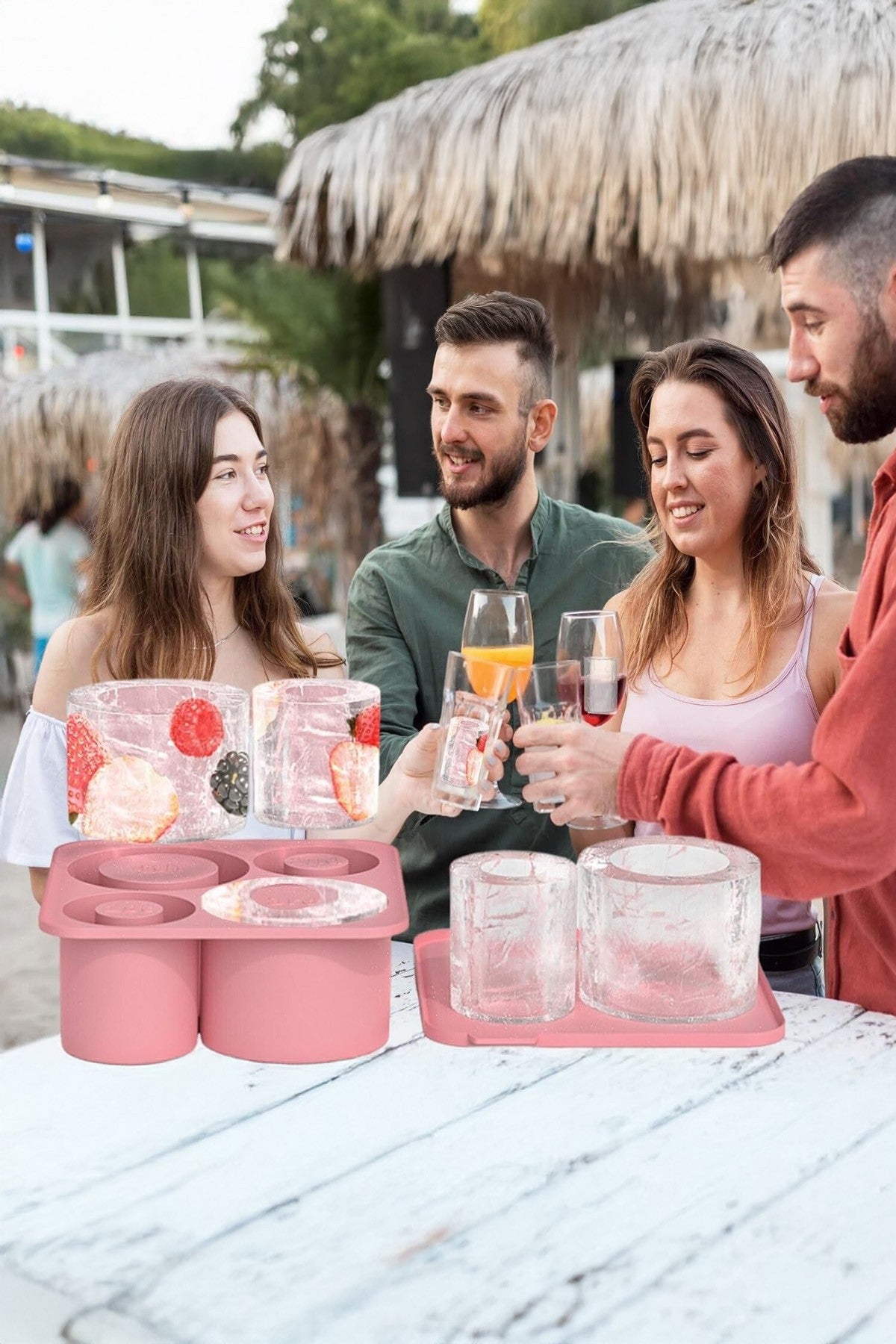 Quencher ve İceflow Uyumlu 20-30-40 Oz Aksesuar 4 Bölmeli Kapaklı Silikon Buz Kalıbı