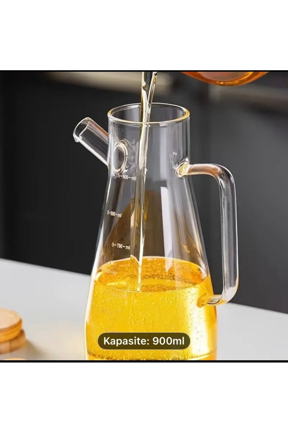 1 Adet Renkli Saplı Metal Kapaklı Ölçülü Cam Sirkelik, Yağlık 900 ml