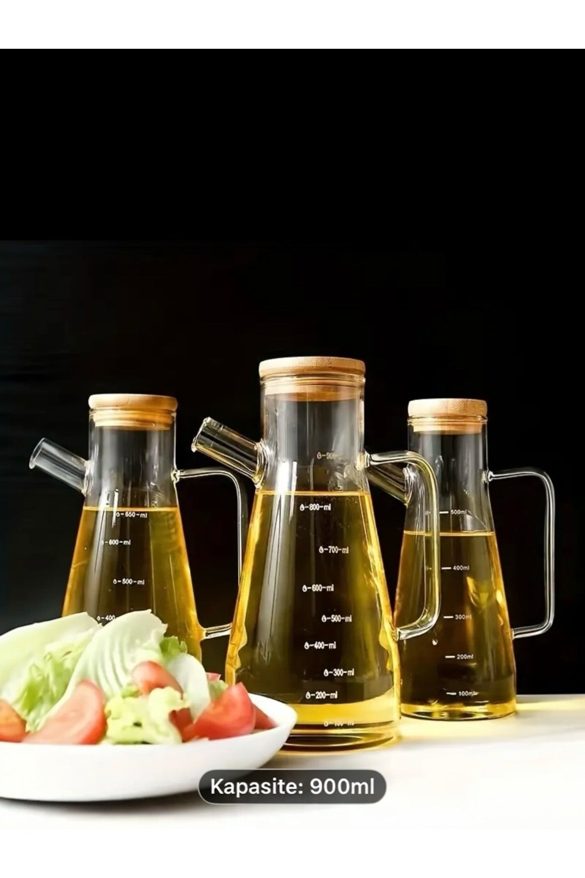 1 Adet Renkli Saplı Metal Kapaklı Ölçülü Cam Sirkelik, Yağlık 900 ml