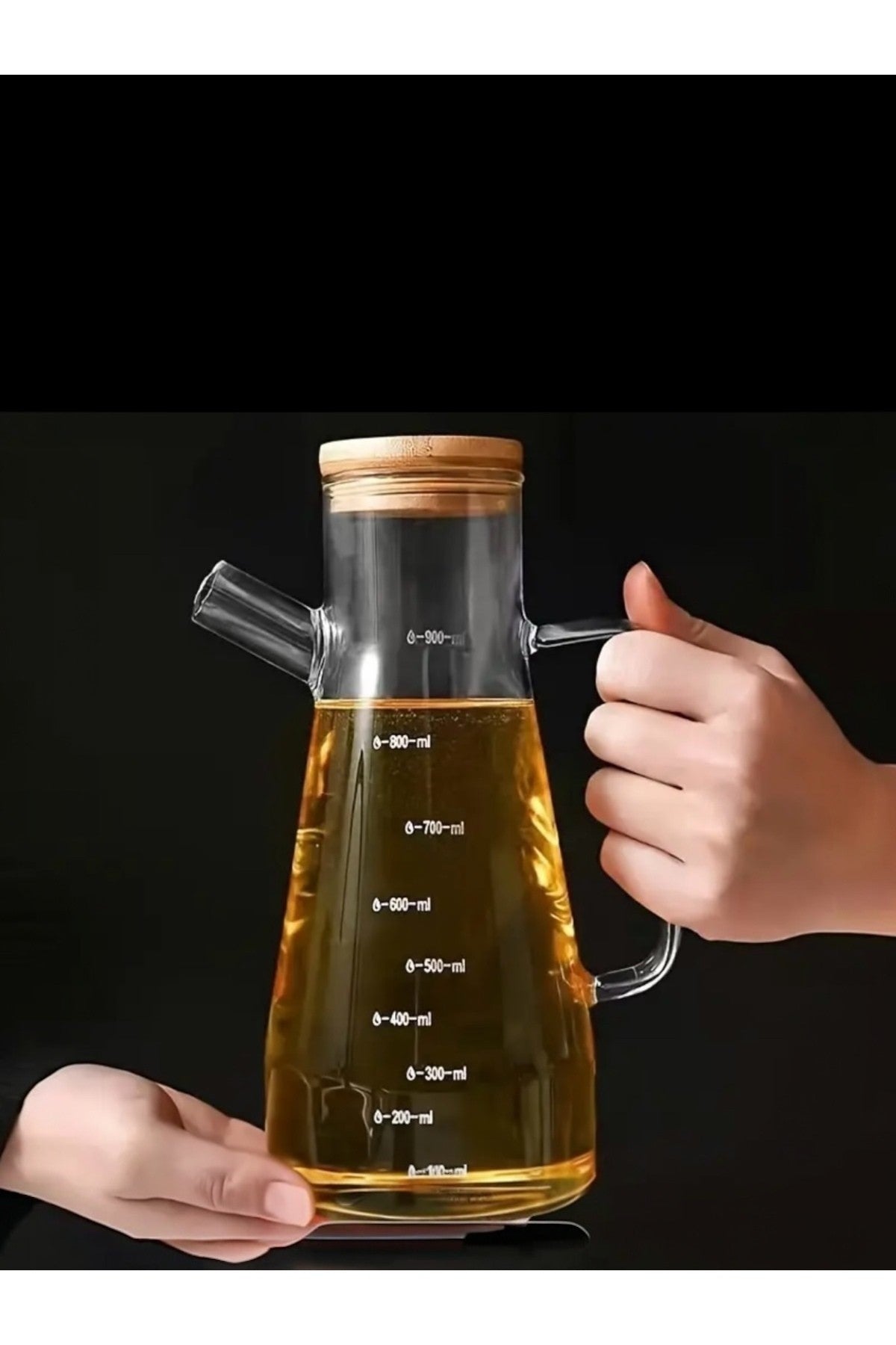 1 Adet Renkli Saplı Metal Kapaklı Ölçülü Cam Sirkelik, Yağlık 900 ml