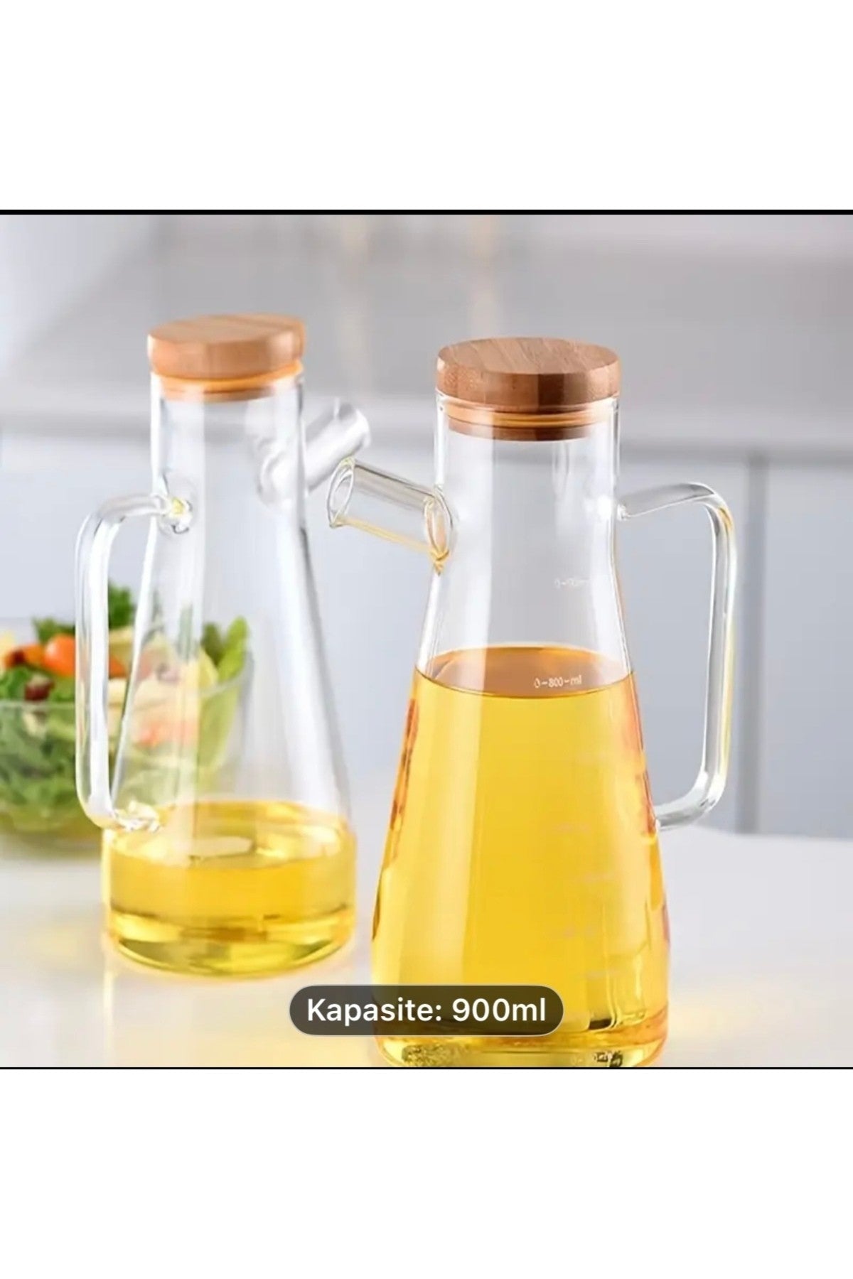 1 Adet Renkli Saplı Metal Kapaklı Ölçülü Cam Sirkelik, Yağlık 900 ml