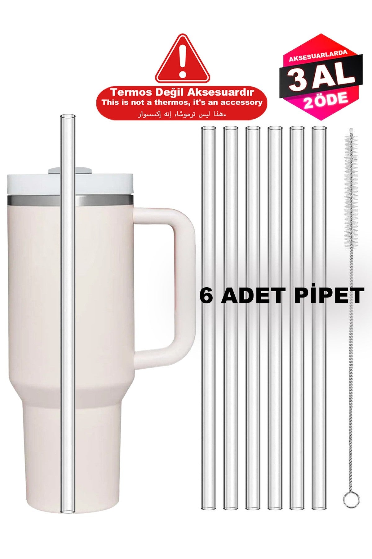 Stanly Quencher 1.18 Lt Uyumlu 6lı Pipet Termos Pipeti– Temizlik Fırçası Hediyeli
