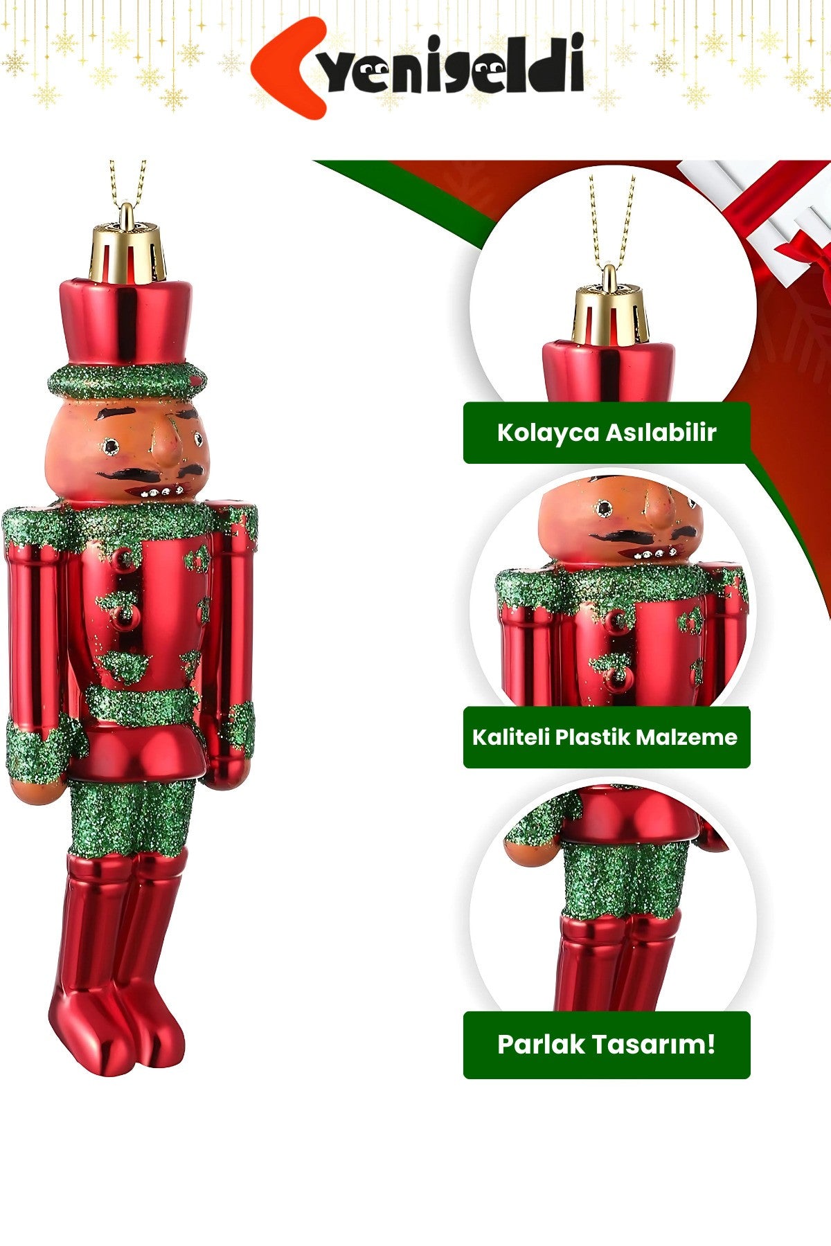 3 Adet Yılbaşı Fındıkkıran Asker Süs Seti (3 Değişik Renk-12 cm )Plastik Yılbaşı Ağacı Süsü